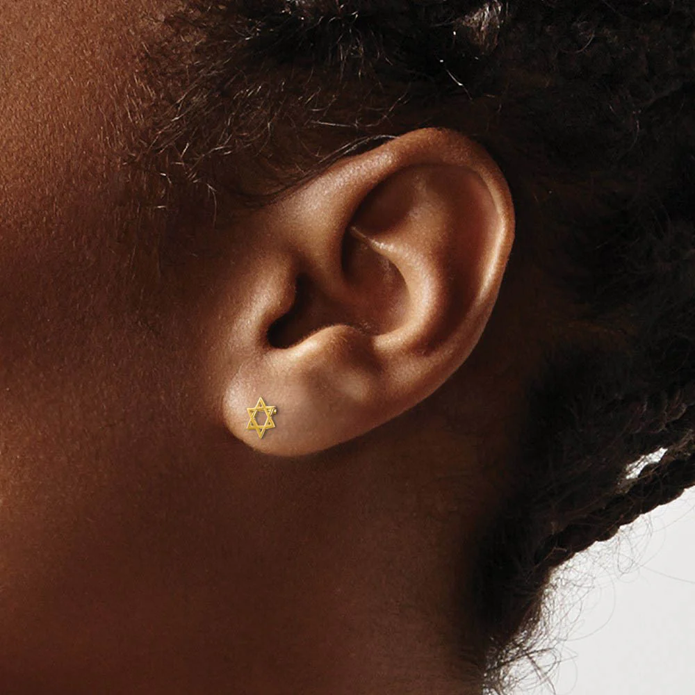 Kids 5mm Childs Star of David Post Earrings in 14k Yellow Gold - Image 3