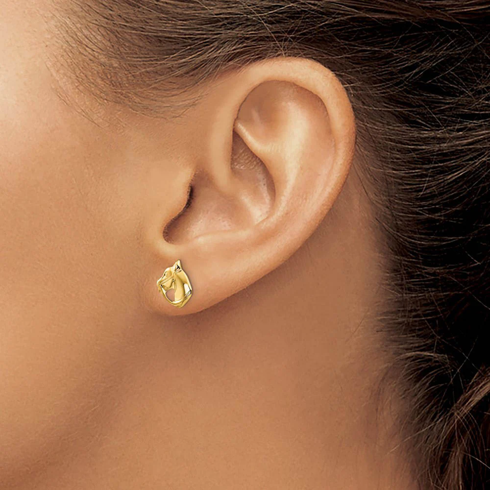 Kids Horse Head Screw Back Post Earrings in 14k Yellow Gold - Image 3