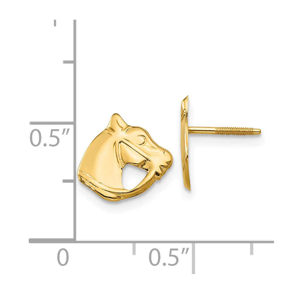 Kids Horse Head Screw Back Post Earrings in 14k Yellow Gold - Image 4