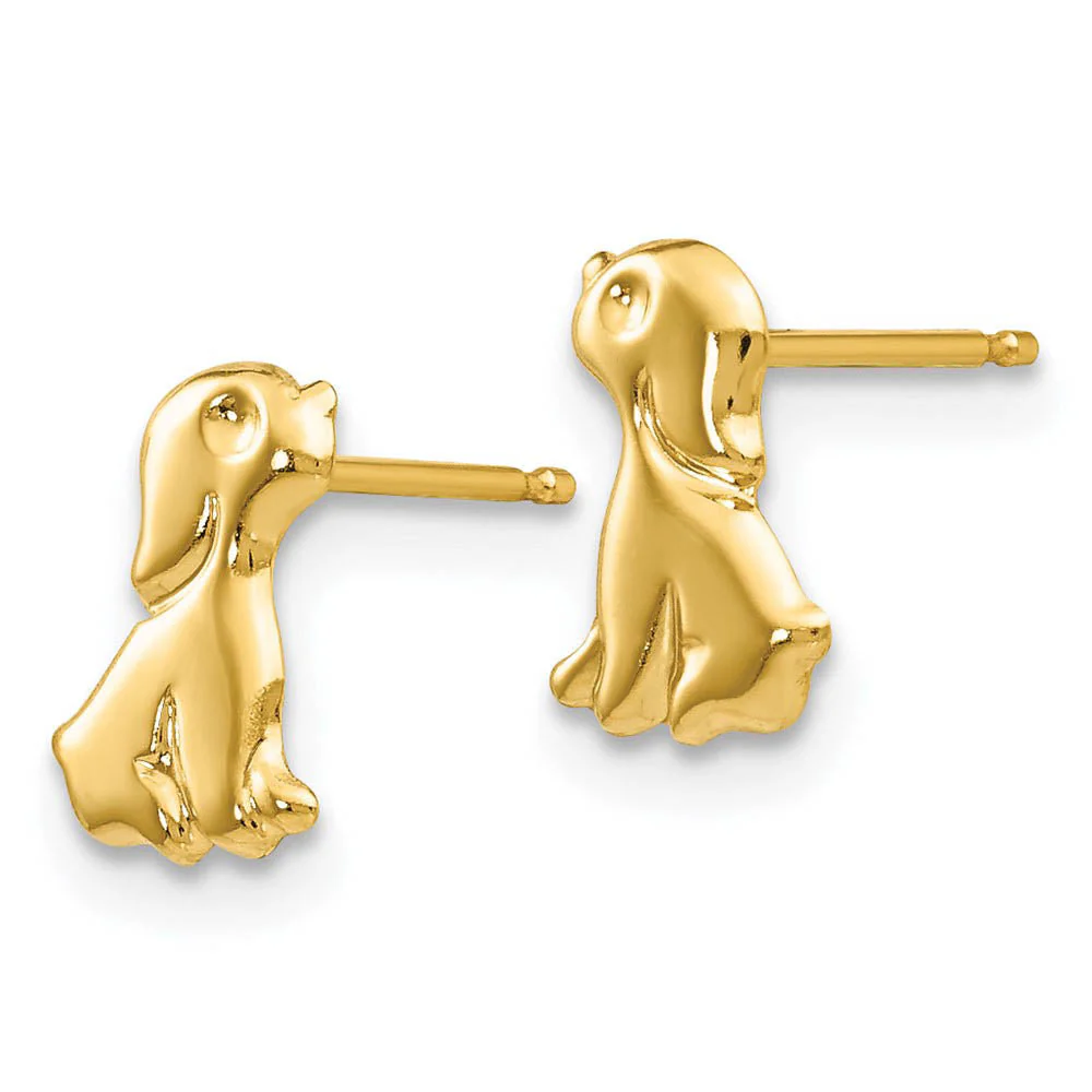Kids Sitting Dog Friction Back Post Earrings in 14k Yellow Gold - Image 2