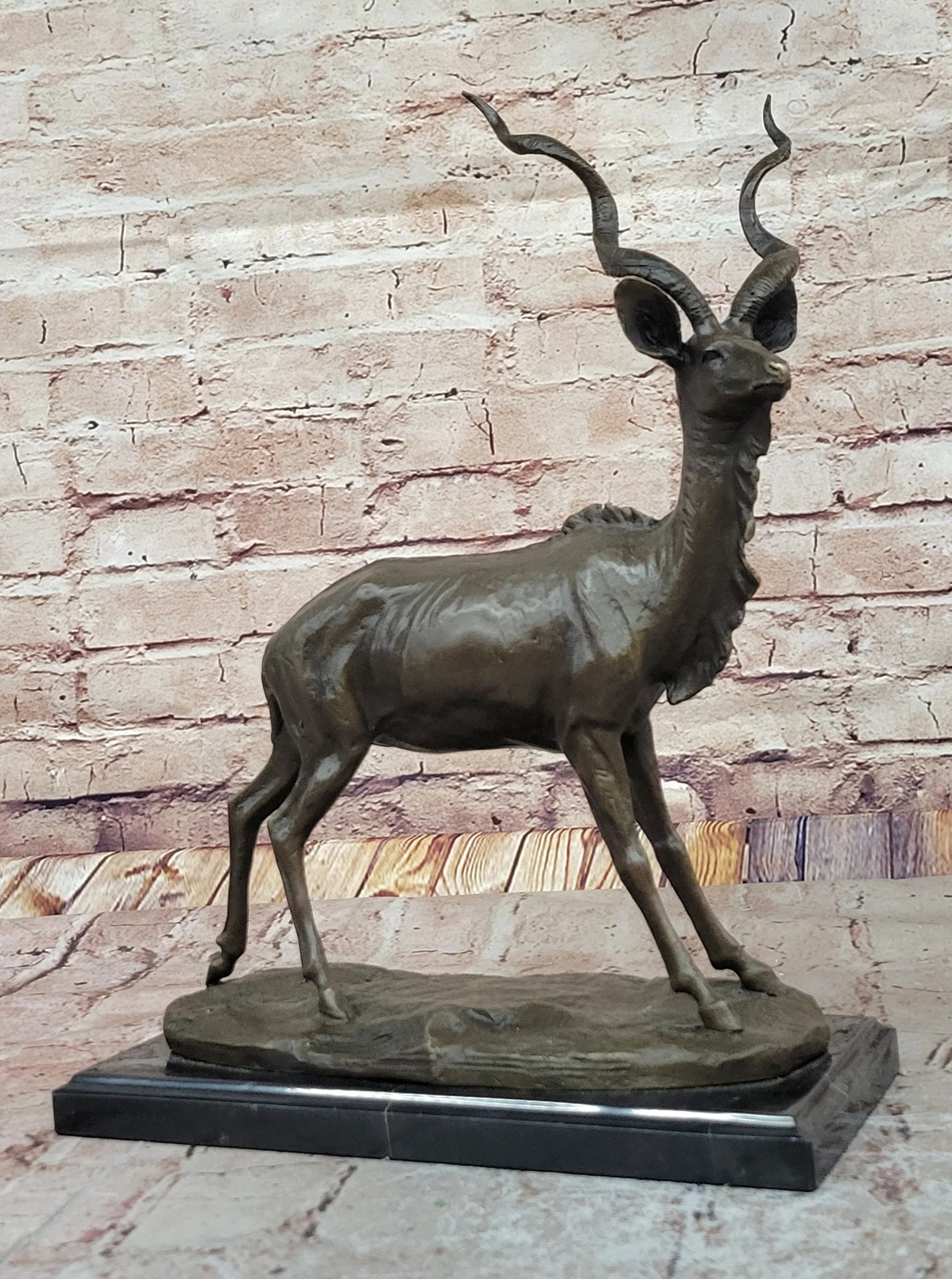 Kudu Antelope Gazelle African Deer Bronze Sculpture Statue Figure on Marble base - Image 3