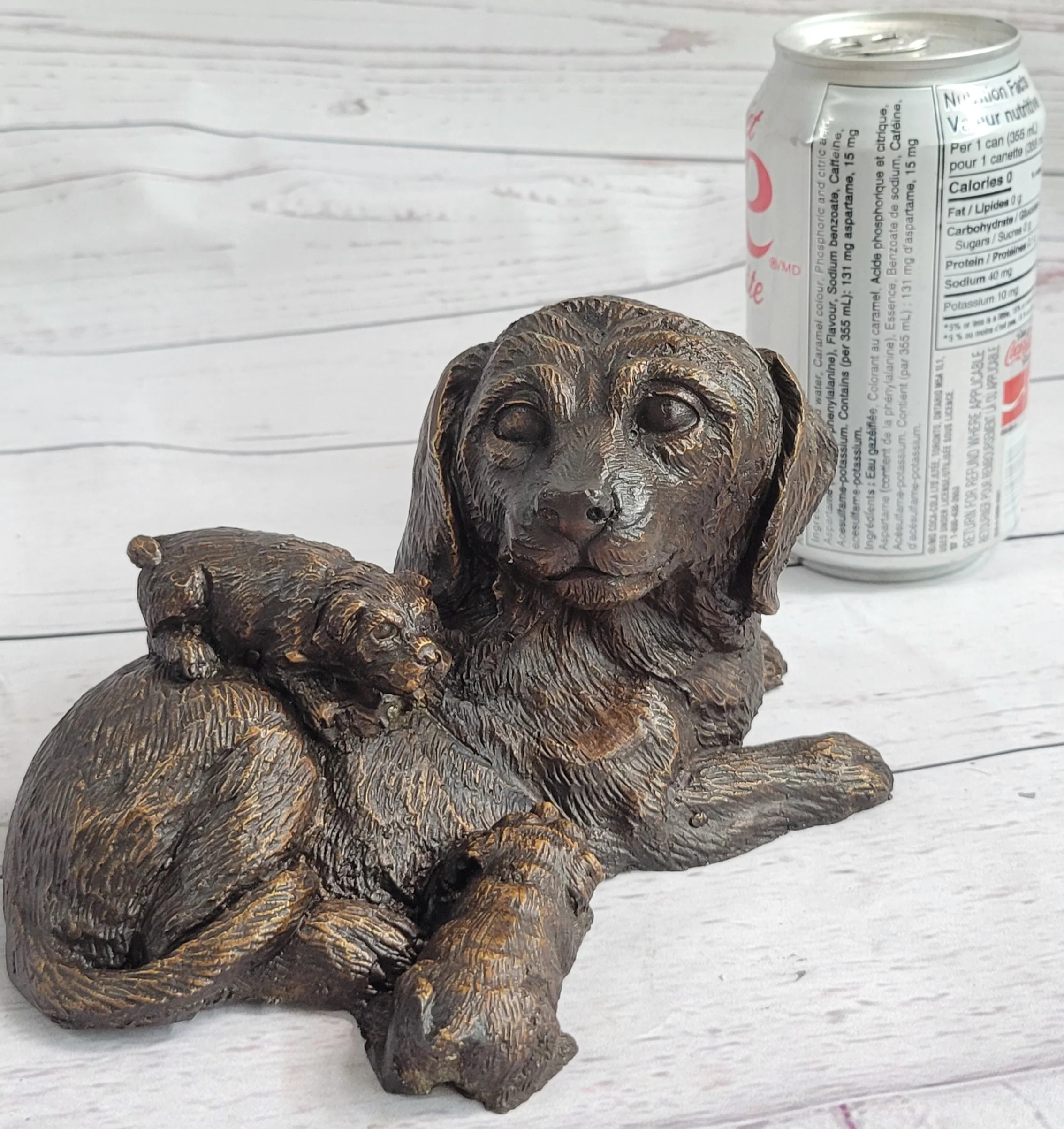 Labrador Retriever and Puppy Bronze Sculpture Dog Figure Figurine Decor 4" x 8" - Image 2