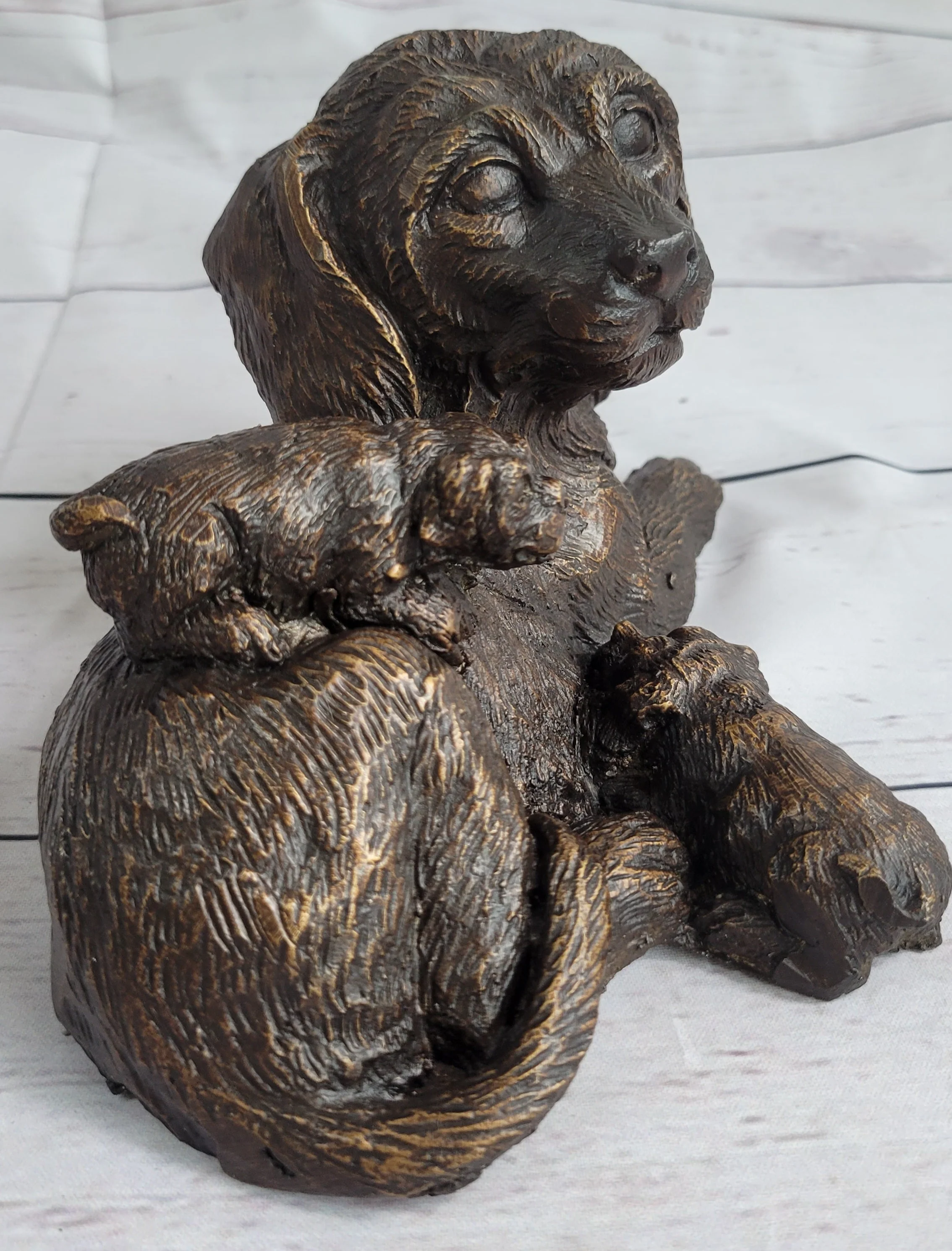 Labrador Retriever and Puppy Bronze Sculpture Dog Figure Figurine Decor 4" x 8" - Image 5