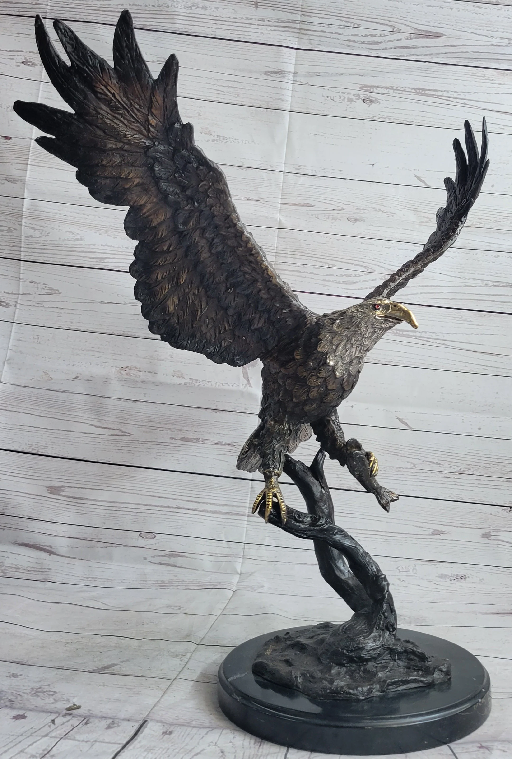 Landing Eagle Bronze Metal Statue Sculpture Indoor Outdoor 23" x 18" - Image 3