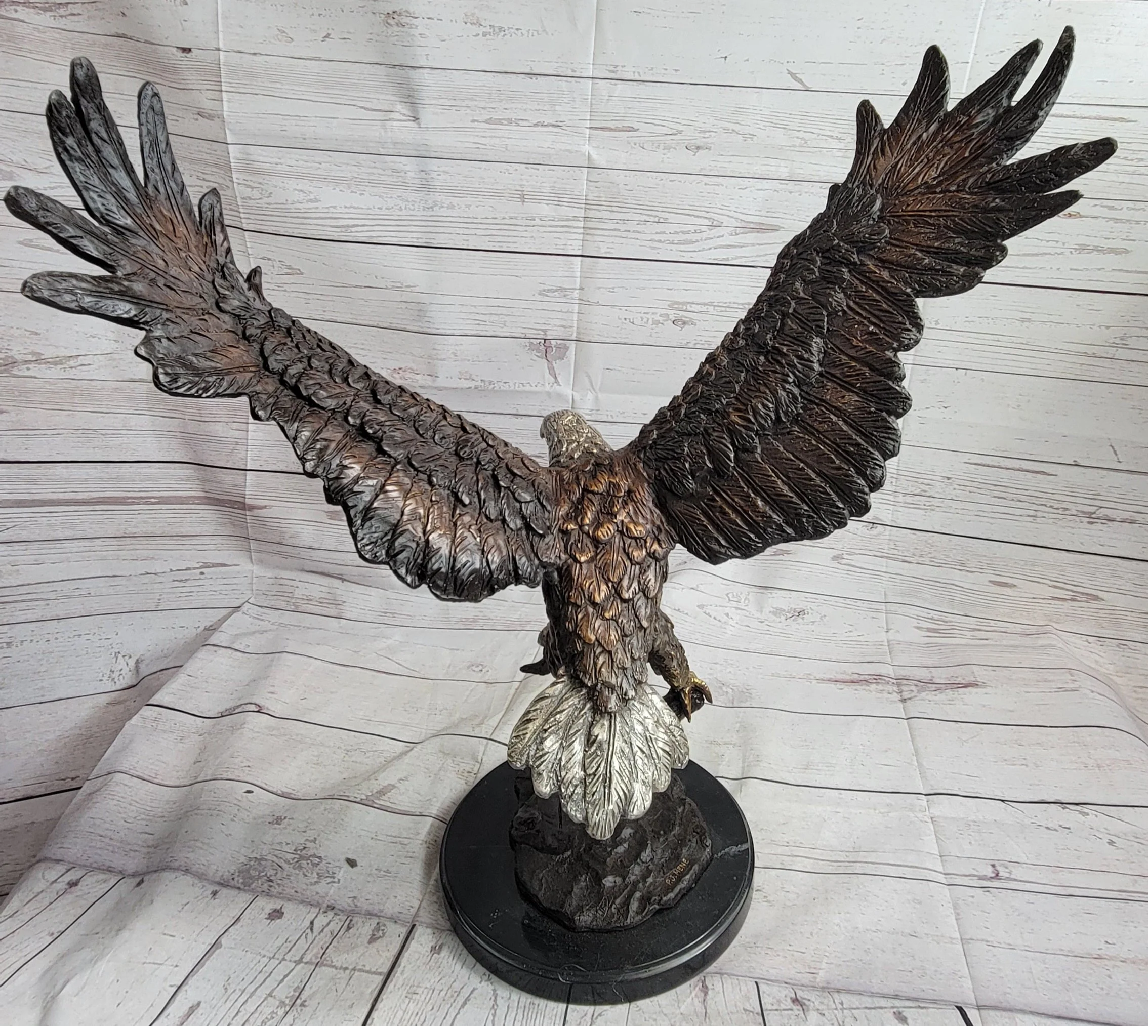 Landing Eagle Bronze Metal Statue Sculpture Indoor Outdoor 23" x 18" - Image 4