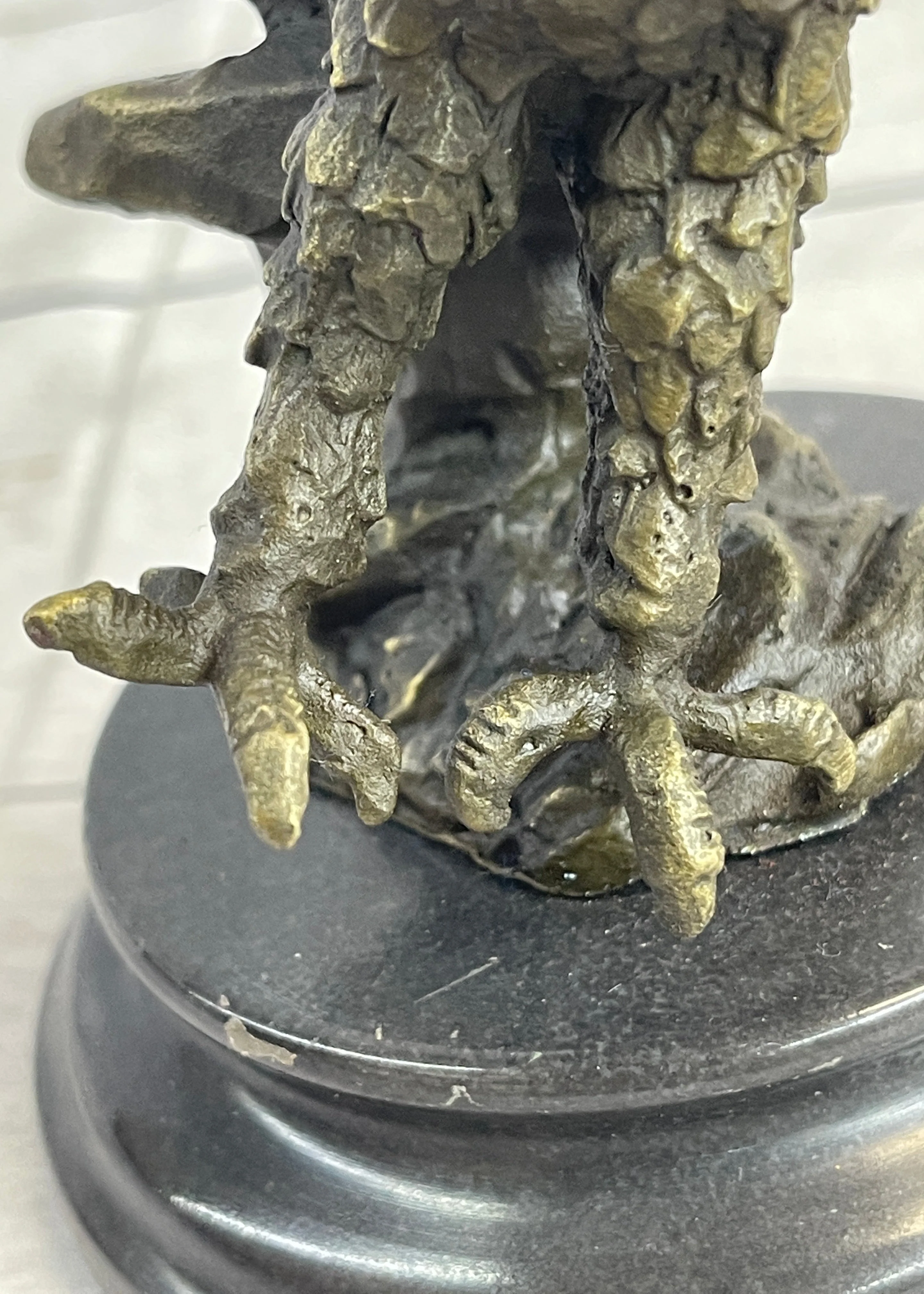 Landing Eagle w/ Wings Spread Bronze Statue Sculpture Signed Original Marble Base 7" x 9" - Image 9