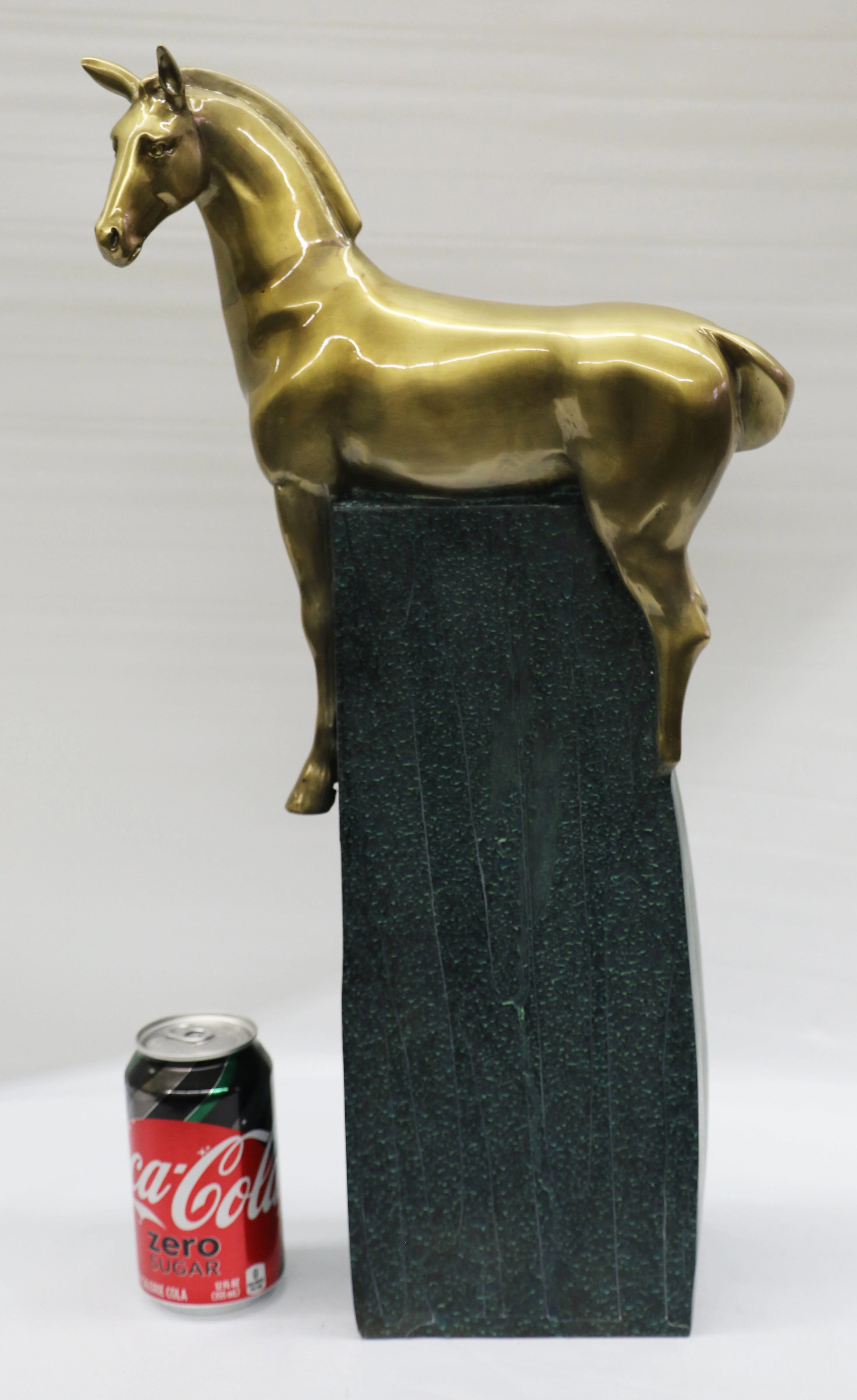 Large Extra Large Green and Gold Patina Stallion Horse Bronze Sculpture Figurine - Image 2