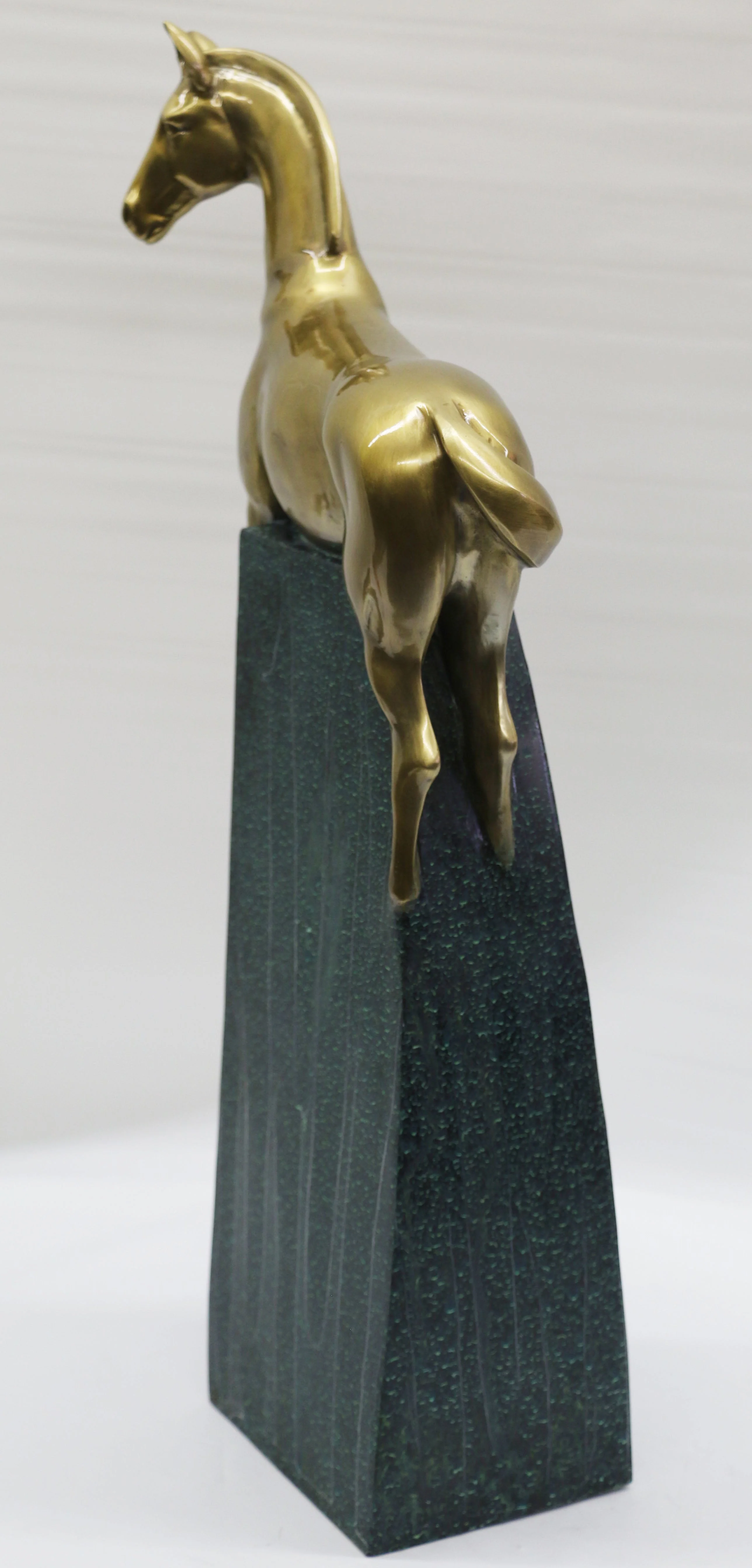 Large Extra Large Green and Gold Patina Stallion Horse Bronze Sculpture Figurine - Image 3