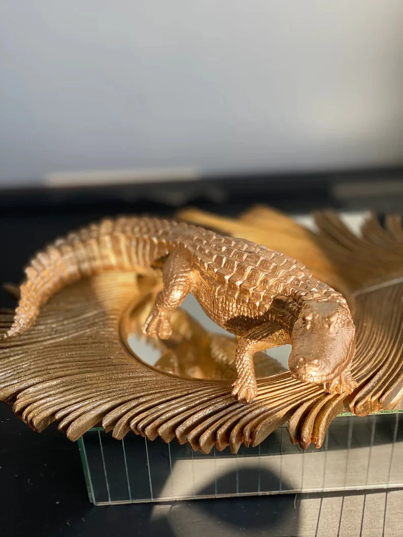 Large Golden Alligator Statue - Image 3
