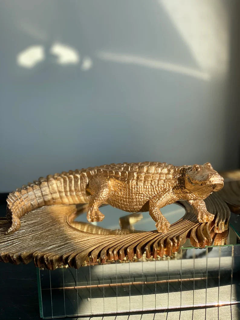 Large Golden Alligator Statue - Image 6