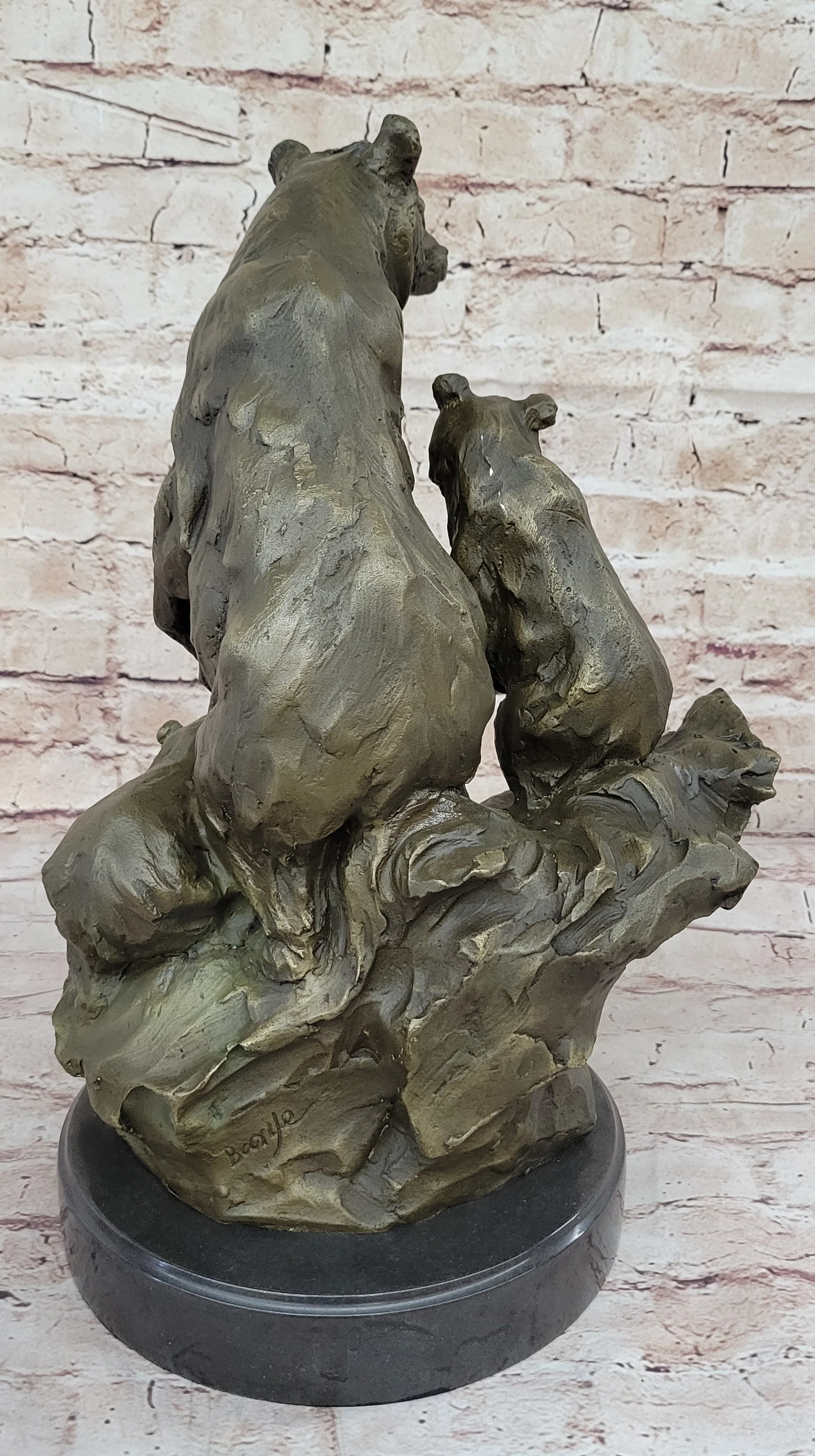 Large Mother Bear With her Cubs on a Rock Bronze Art Deco Marble Sculpture Barye - Image 6