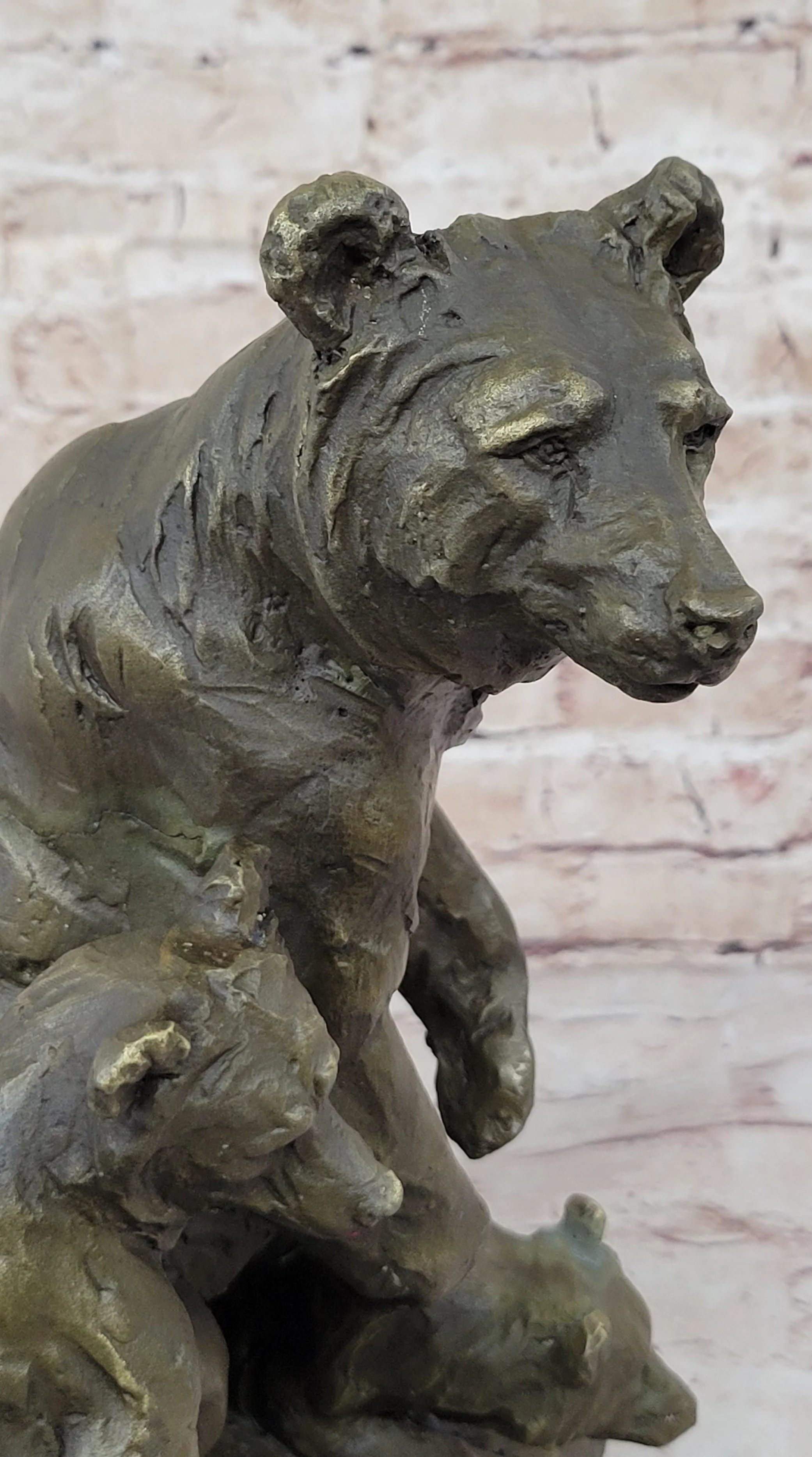 Large Mother Bear With her Cubs on a Rock Bronze Art Deco Marble Sculpture Barye - Image 7