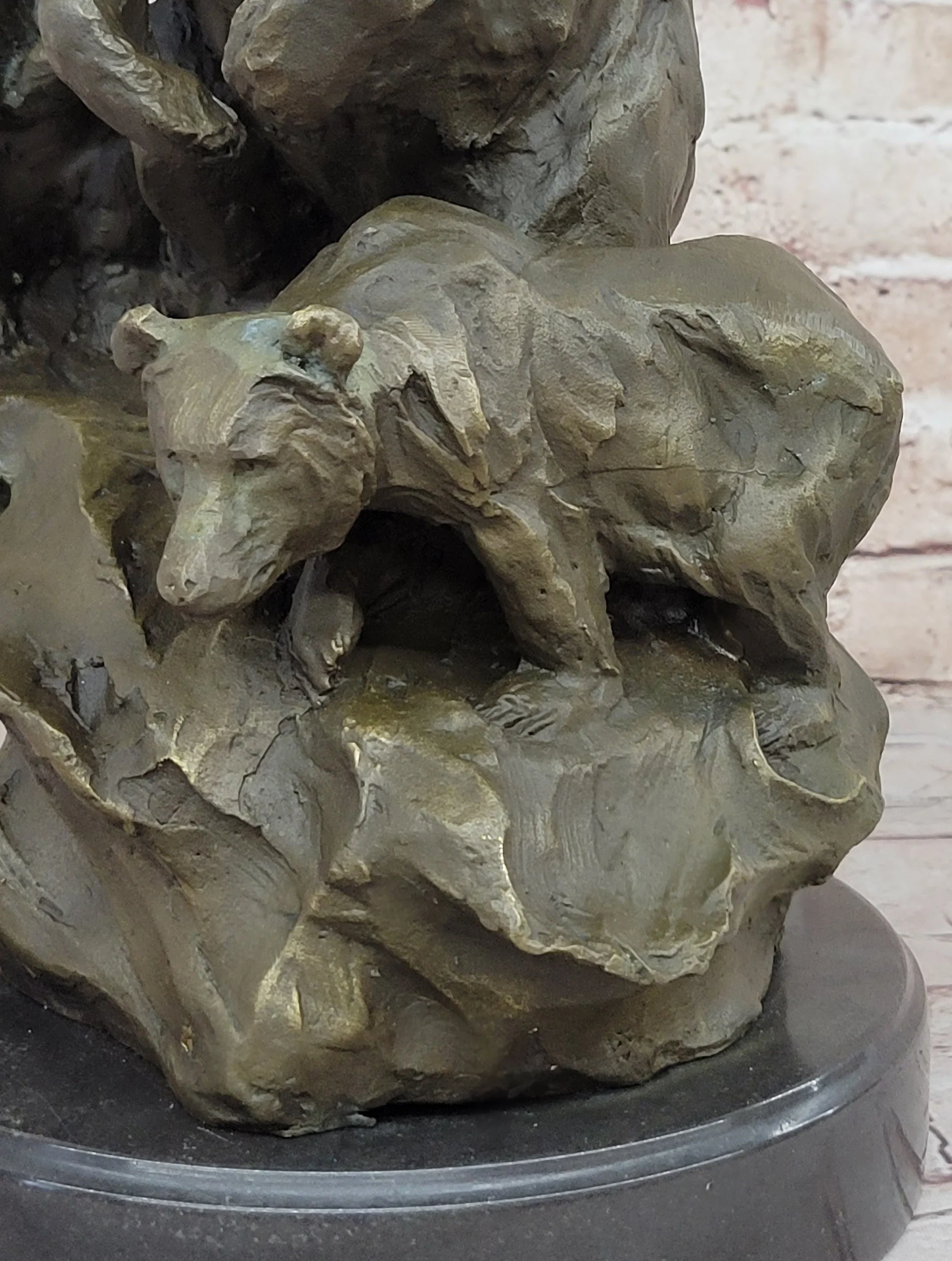 Large Mother Bear With her Cubs on a Rock Bronze Art Deco Marble Sculpture Barye - Image 9