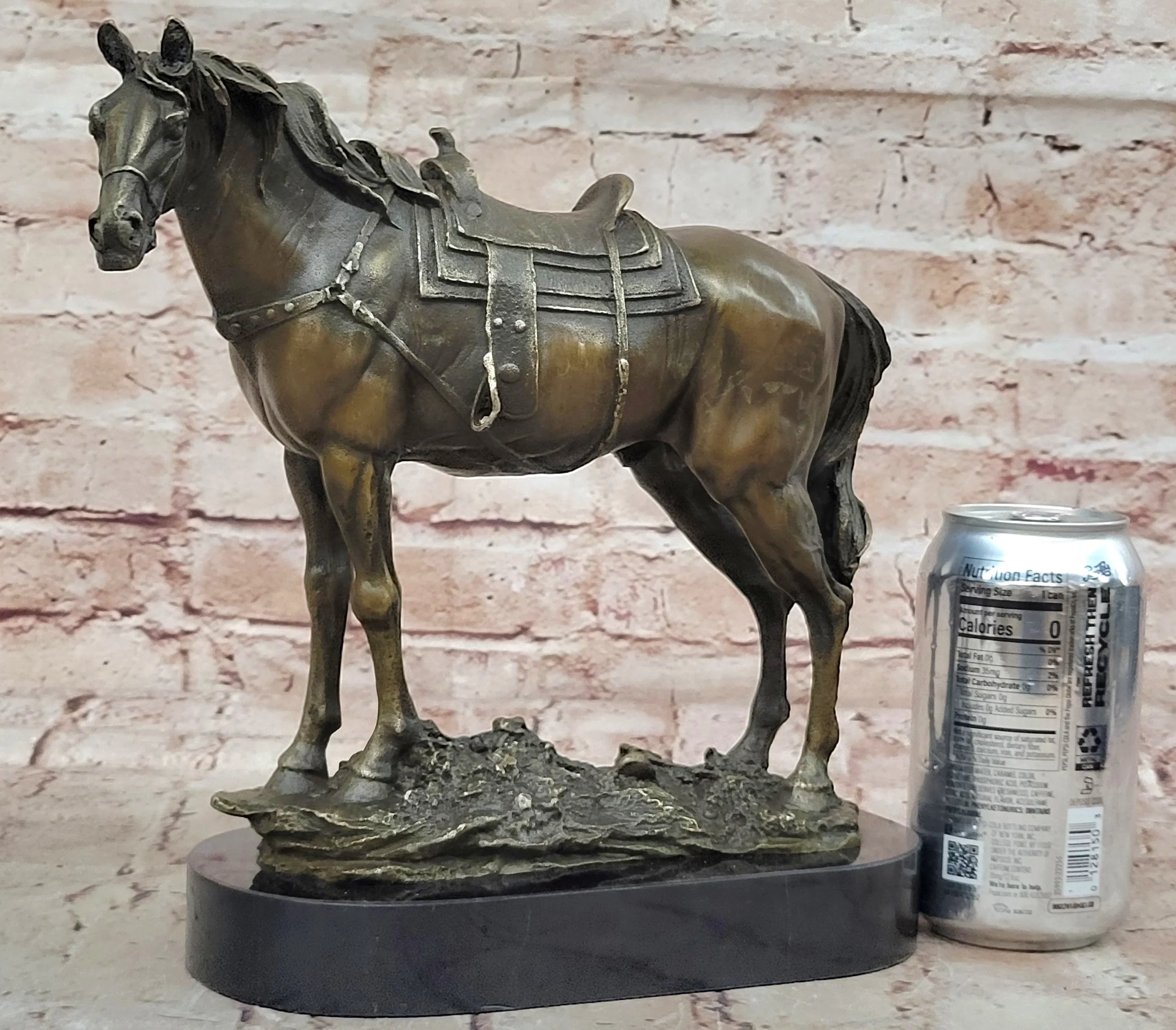 Large Original Loving Horse with his Saddle Western Art Cowboy Bronze Sculpture - Image 2