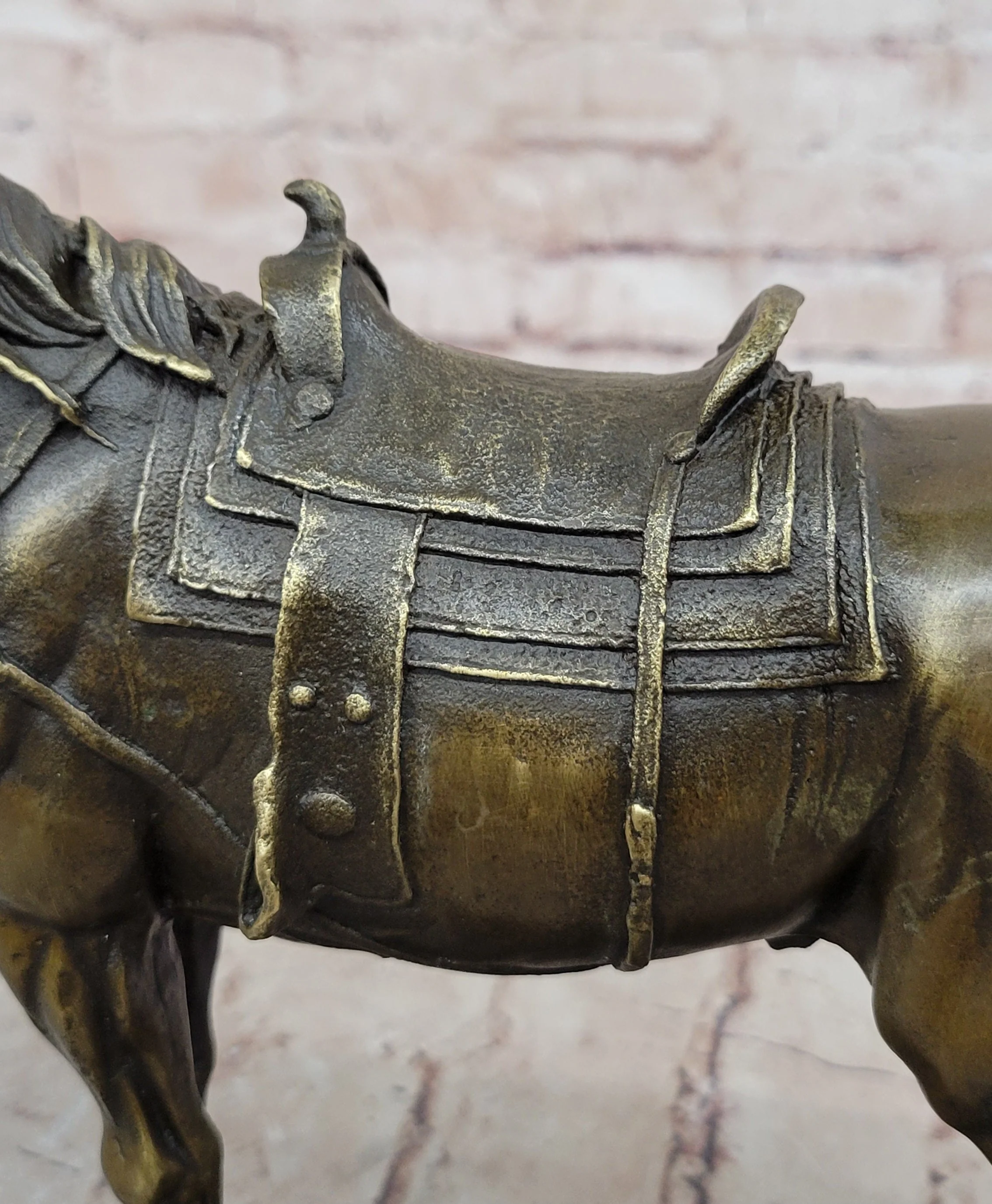 Large Original Loving Horse with his Saddle Western Art Cowboy Bronze Sculpture - Image 8