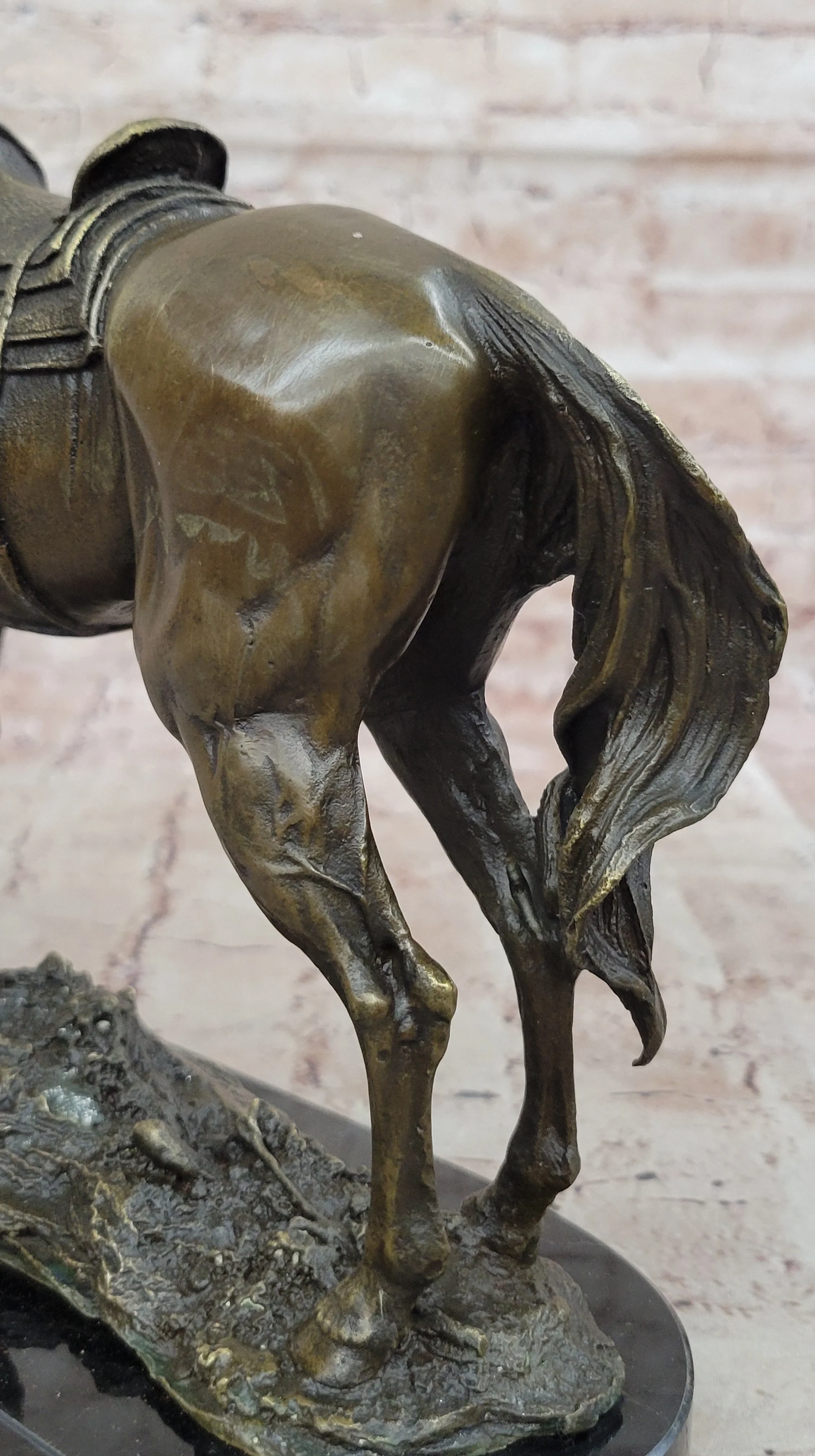 Large Original Loving Horse with his Saddle Western Art Cowboy Bronze Sculpture - Image 9