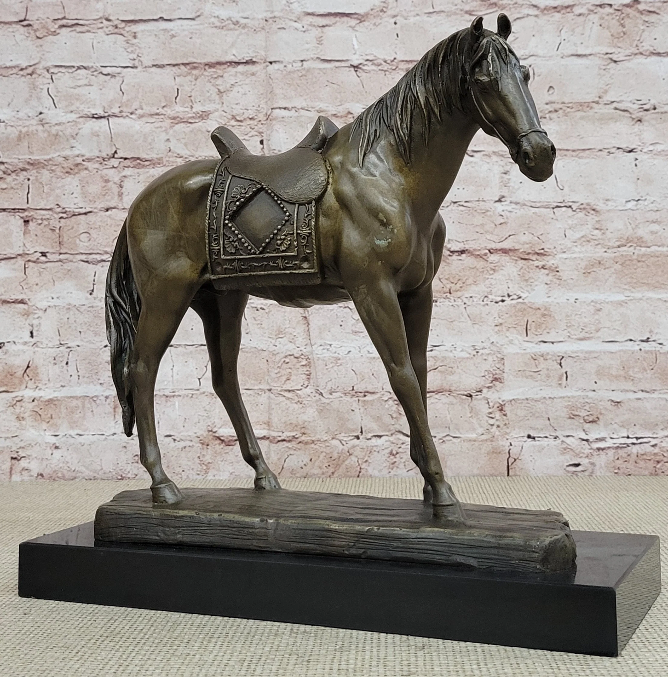 Large Original Loving Horse with his Saddle Western Cowboy Bronze Sculpture sale - Image 3