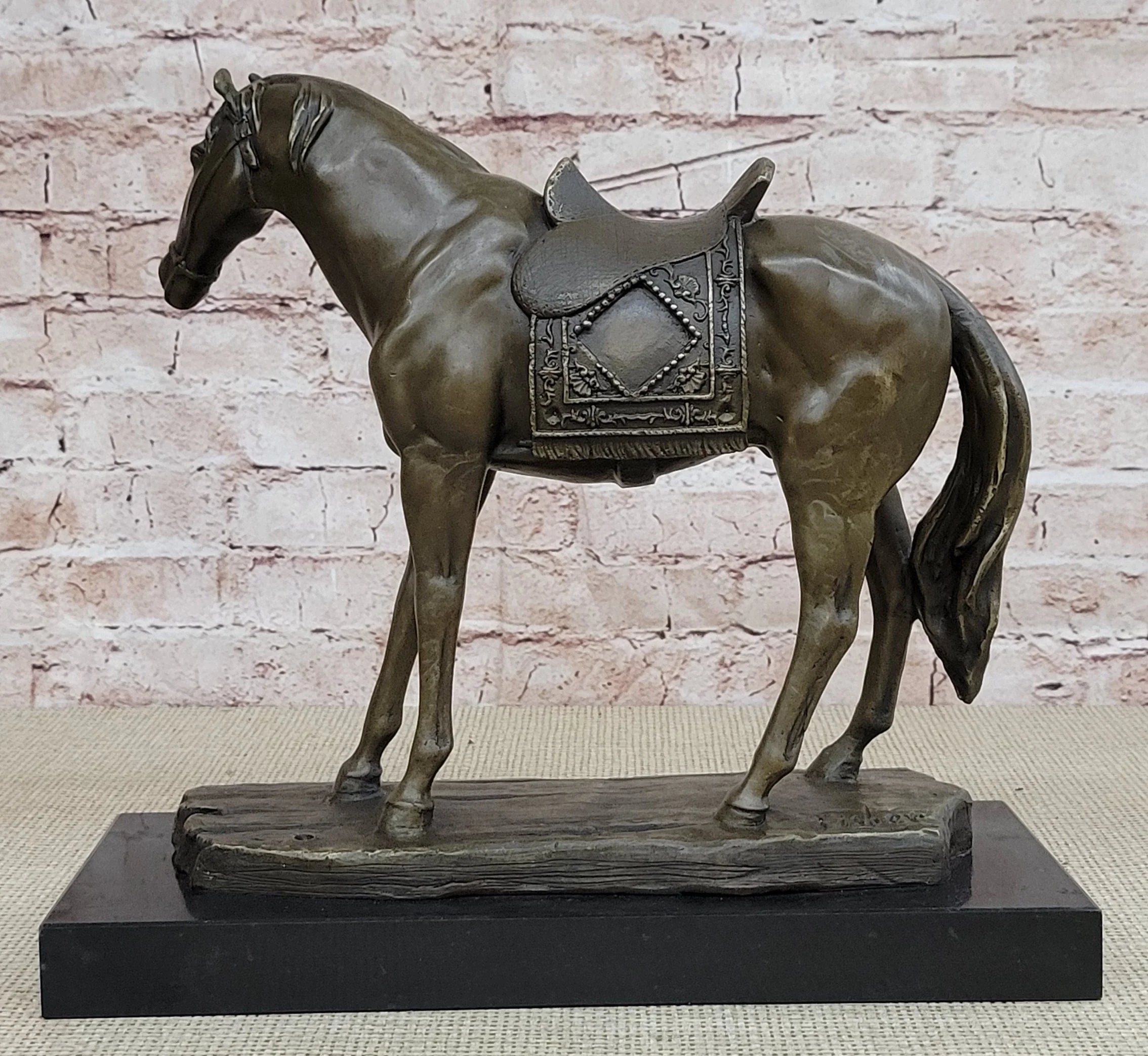 Large Original Loving Horse with his Saddle Western Cowboy Bronze Sculpture sale - Image 5