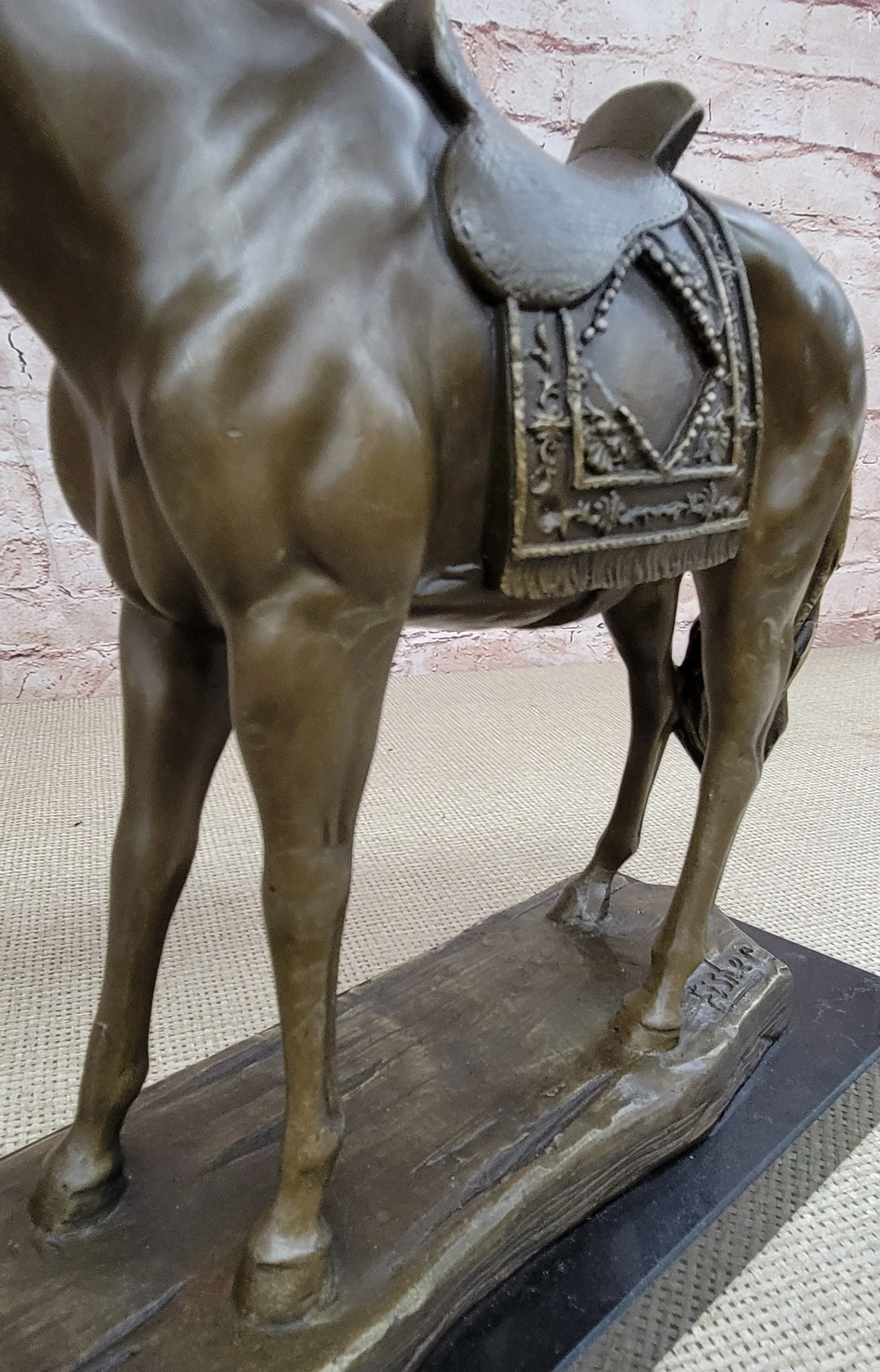 Large Original Loving Horse with his Saddle Western Cowboy Bronze Sculpture sale - Image 9