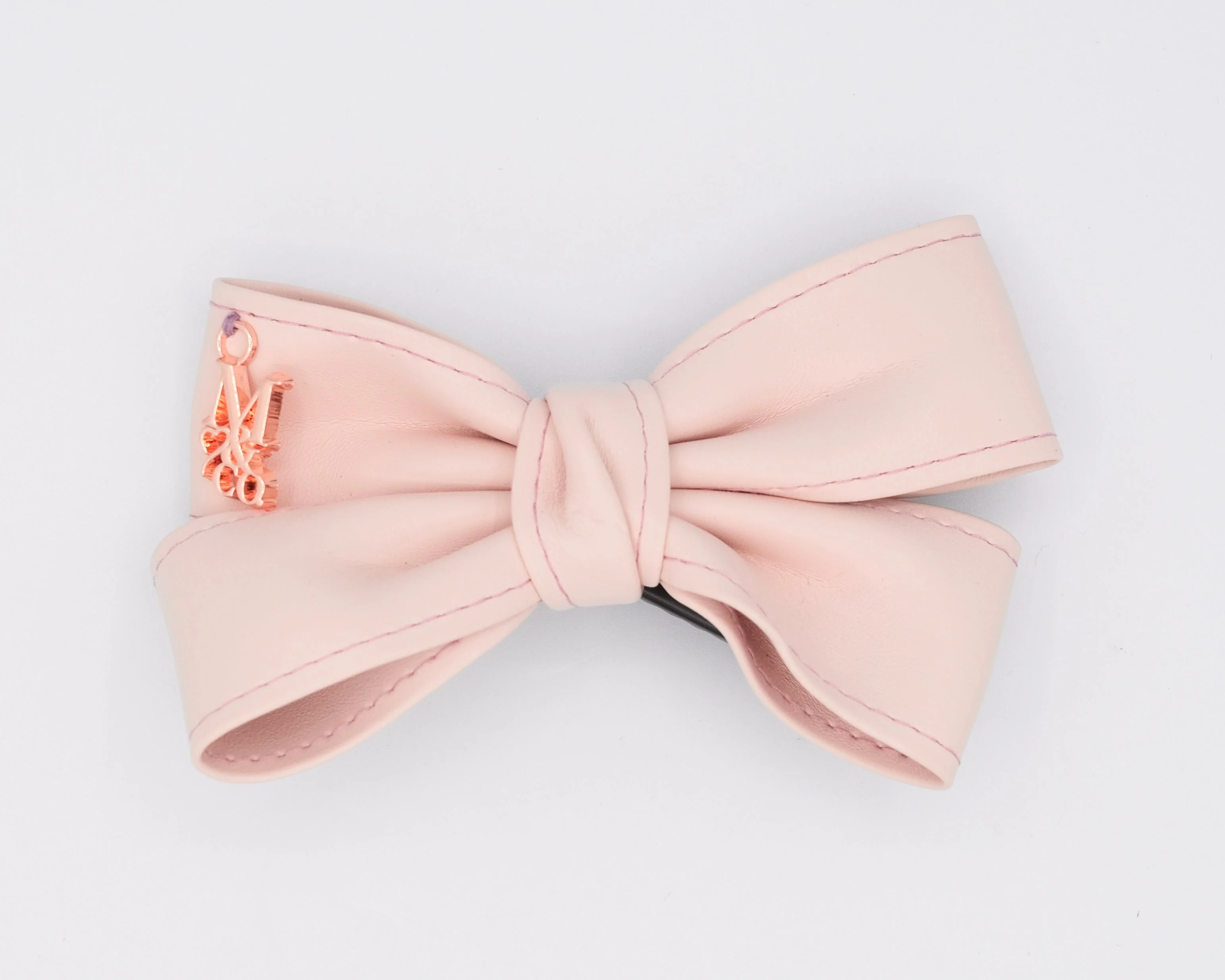 Leather Twist Bow: Baby Pink