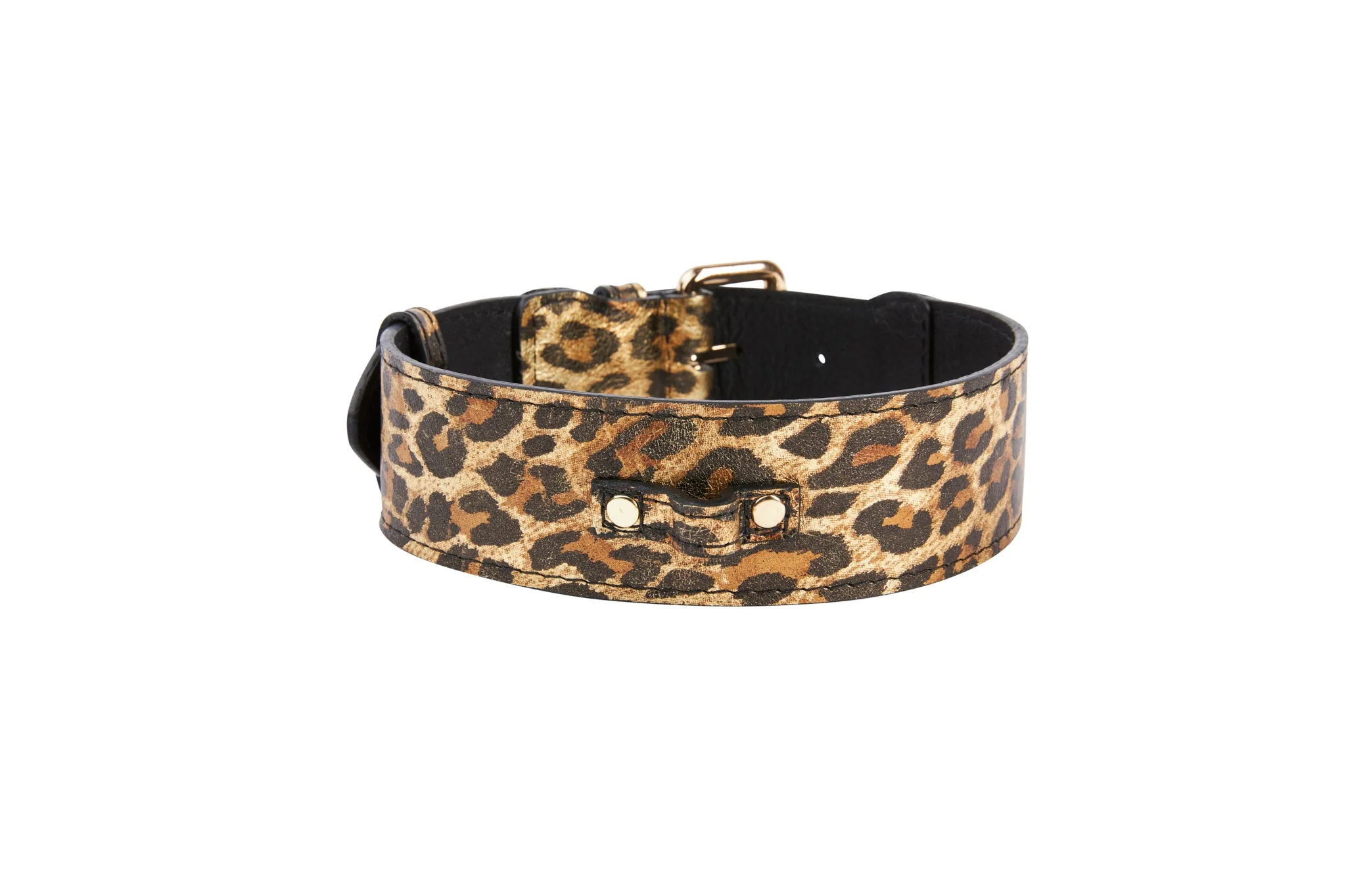 Leopard Print Italian Leather Collar With Gold Classic Hardware - Image 2
