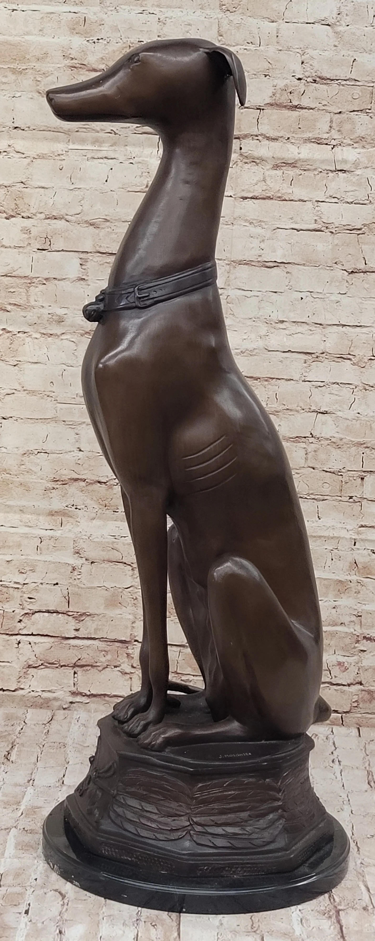Life Size Bronze Greyhound Saluki Slender Dog Statue Sculpture by J. Moigniez - Image 4
