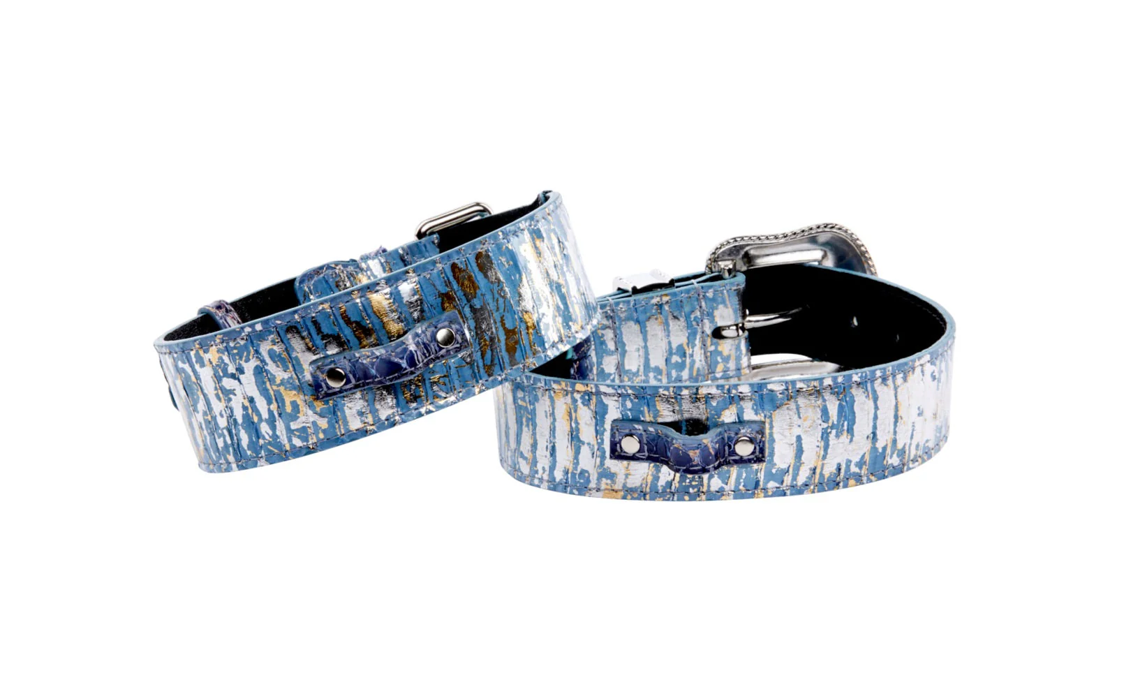Light Blue/Dark Blue Silver Iridescent Snake Classic Collar & Swarovski Crystal Collar Set - Image 2