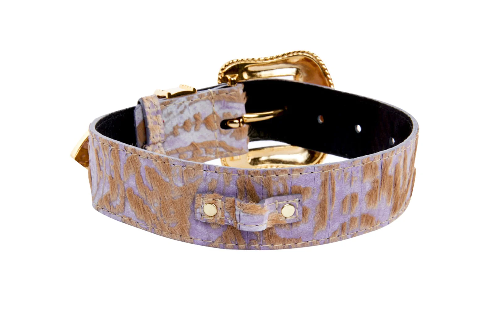 Light Purple Velvety Hair On Hide Italian Leather Swarovski Crystal Collar, Leash, Harness Set - Image 4
