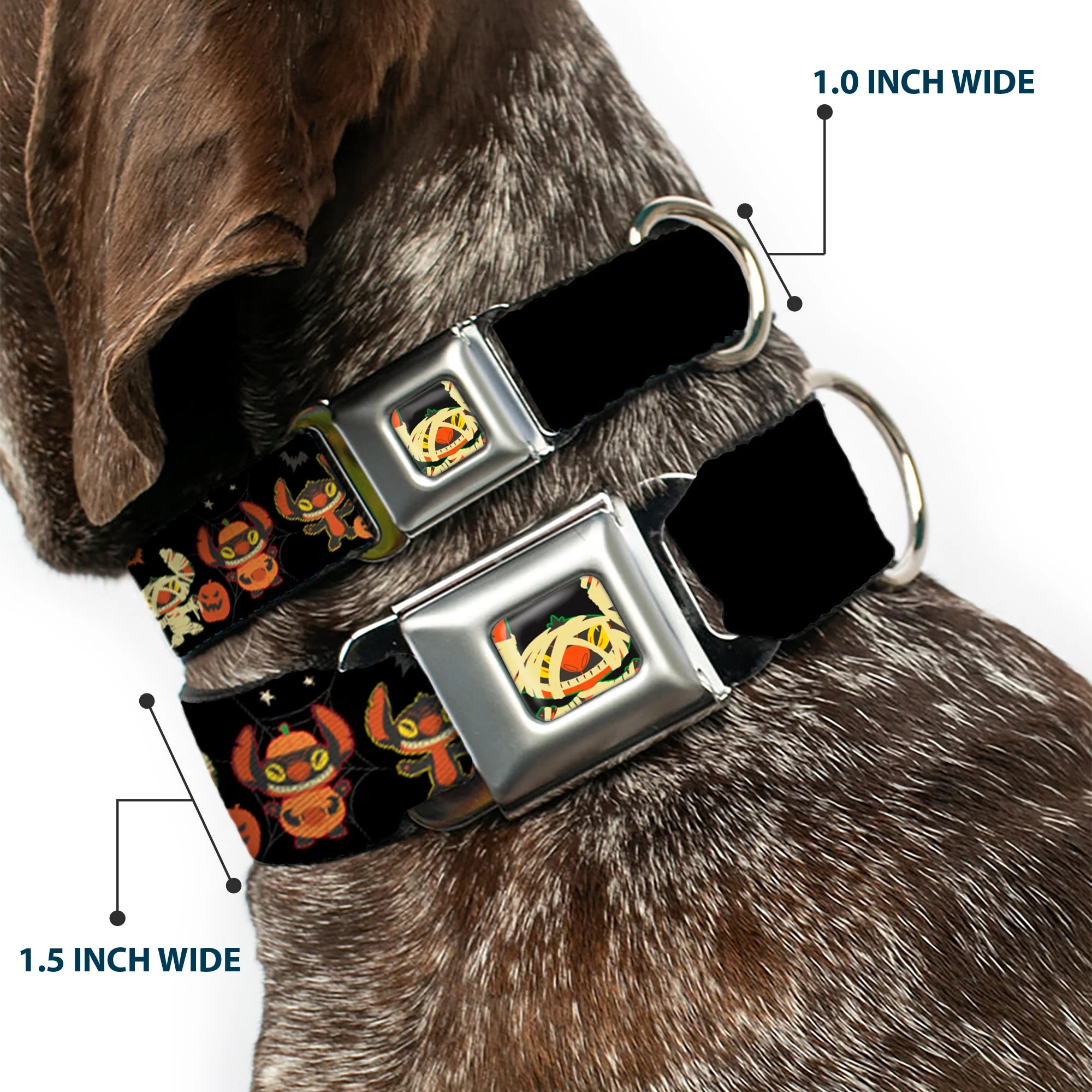 Lilo and Stitch Holiday Halloween Stitch Mummy Face Full Color Black Seatbelt Buckle Collar - Lilo and Stitch Halloween Stitch Dress Up Poses Black - Image 2