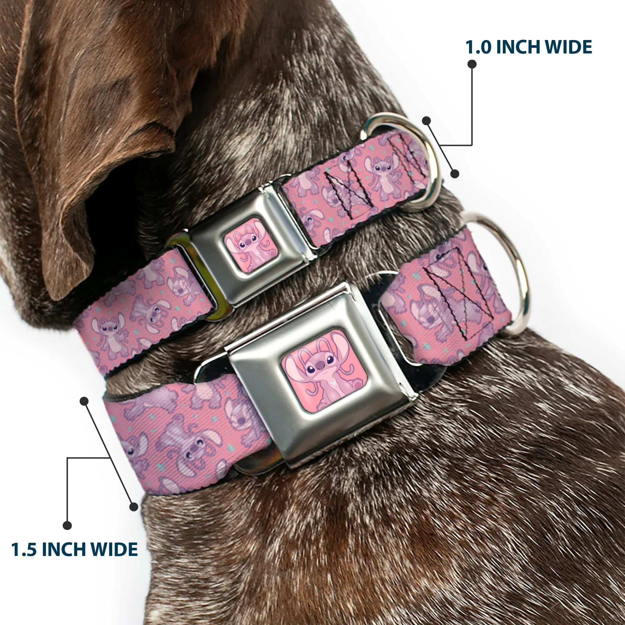 Lilo & Stitch Angel Sitting Pose Full Color Pink Seatbelt Buckle Collar - Lilo & Stitch Angel Poses Scattered Pinks - Image 2