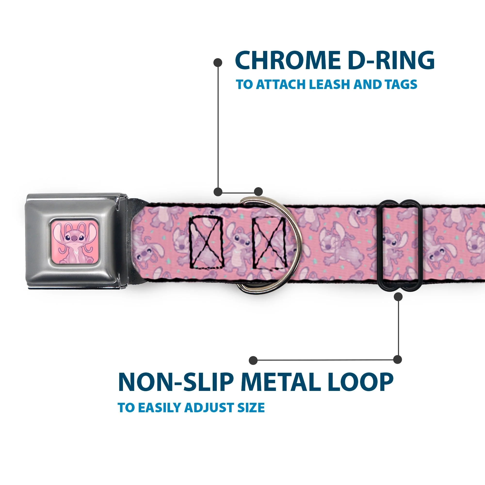 Lilo & Stitch Angel Sitting Pose Full Color Pink Seatbelt Buckle Collar - Lilo & Stitch Angel Poses Scattered Pinks - Image 5
