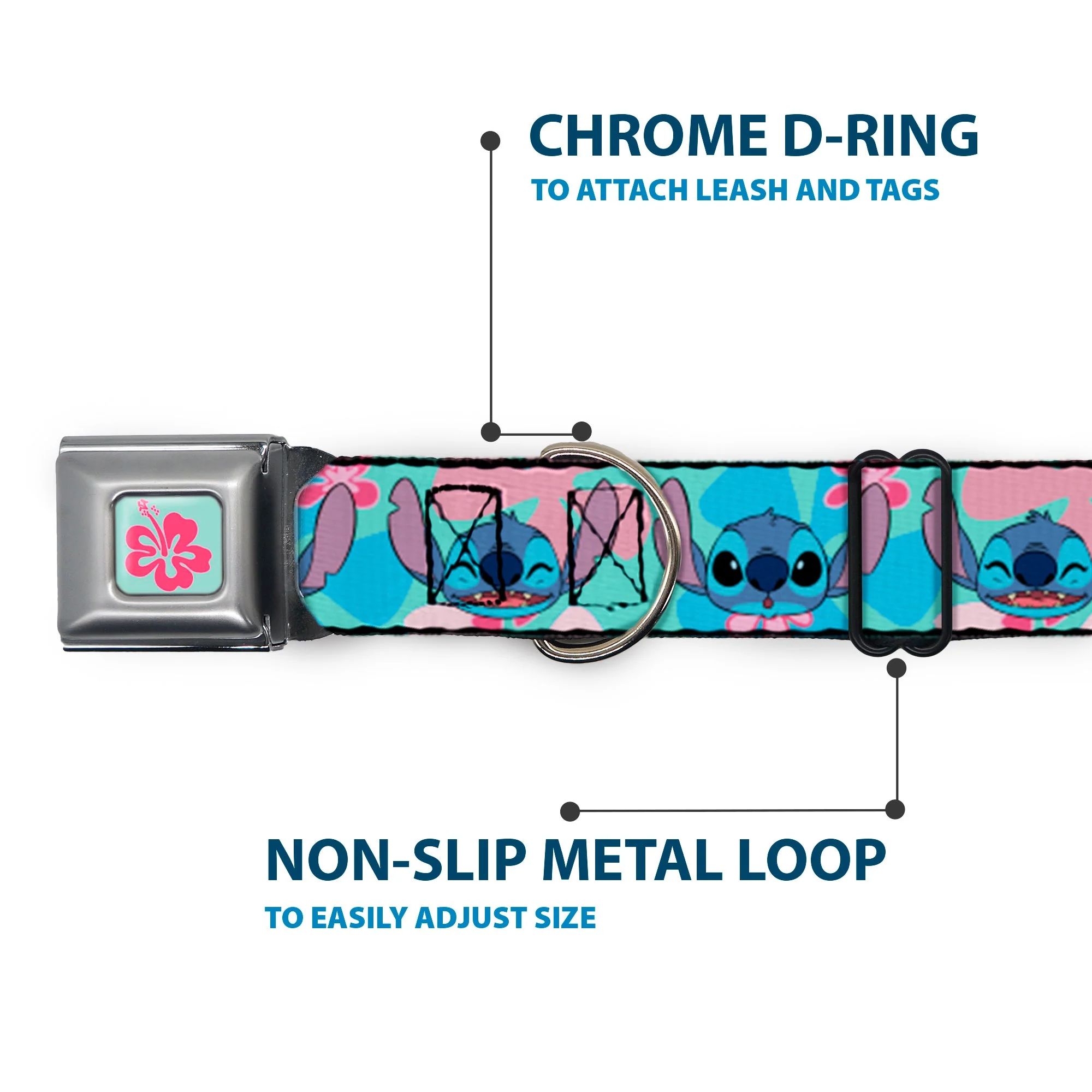 Lilo & Stitch Flower Full Color Blue/Pink Seatbelt Buckle Collar - Lilo & Stitch Stitch Expressions and Tropical Flowers Blues/Pinks - Image 5
