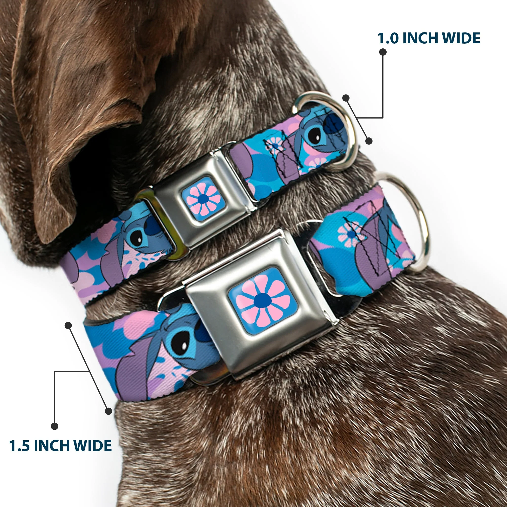 Lilo & Stitch Flower Full Color Blues/Pink Seatbelt Buckle Collar - Lilo & Stitch Stitch Flip Expressions Close-Up Blues/Pinks - Image 2