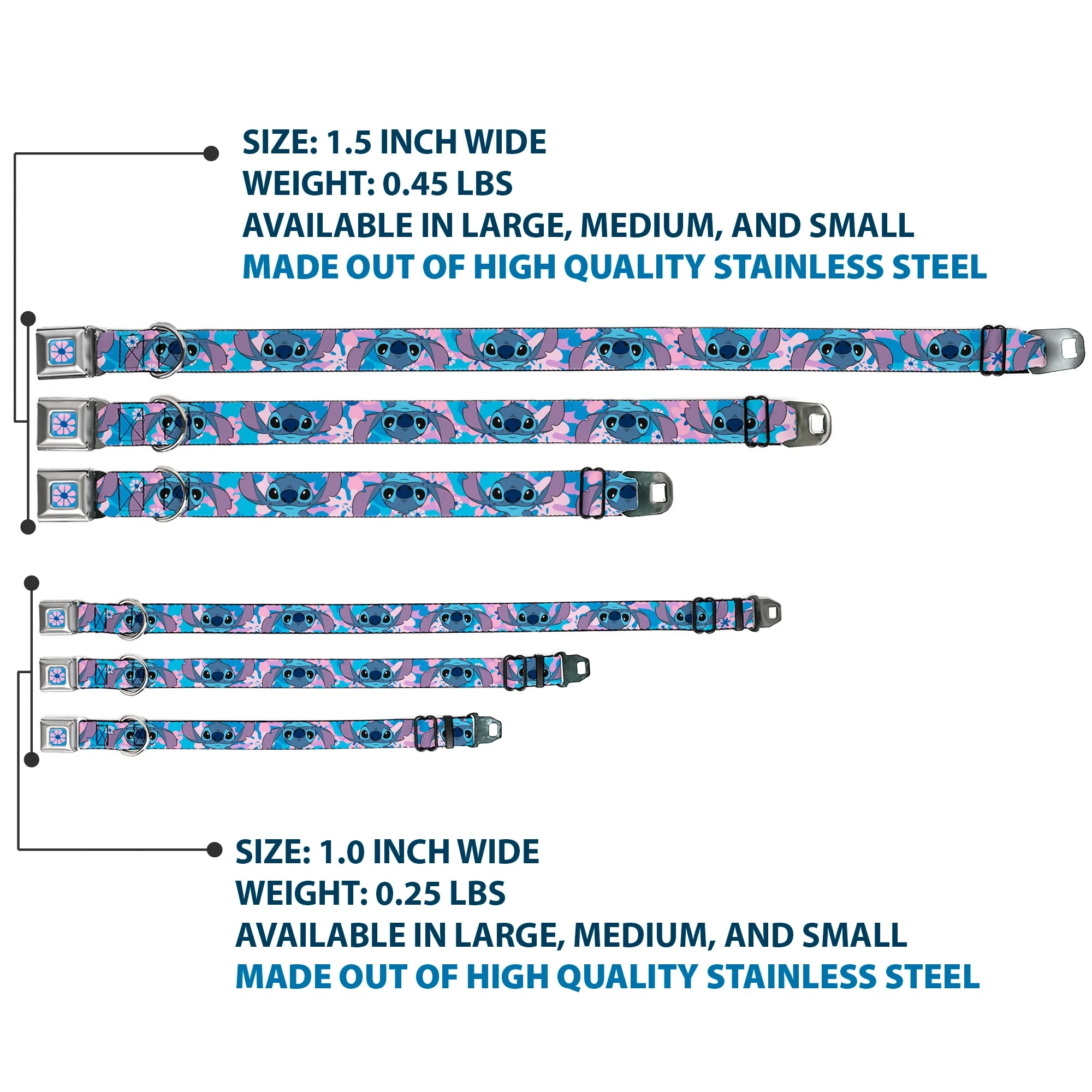 Lilo & Stitch Flower Full Color Blues/Pink Seatbelt Buckle Collar - Lilo & Stitch Stitch Flip Expressions Close-Up Blues/Pinks - Image 3