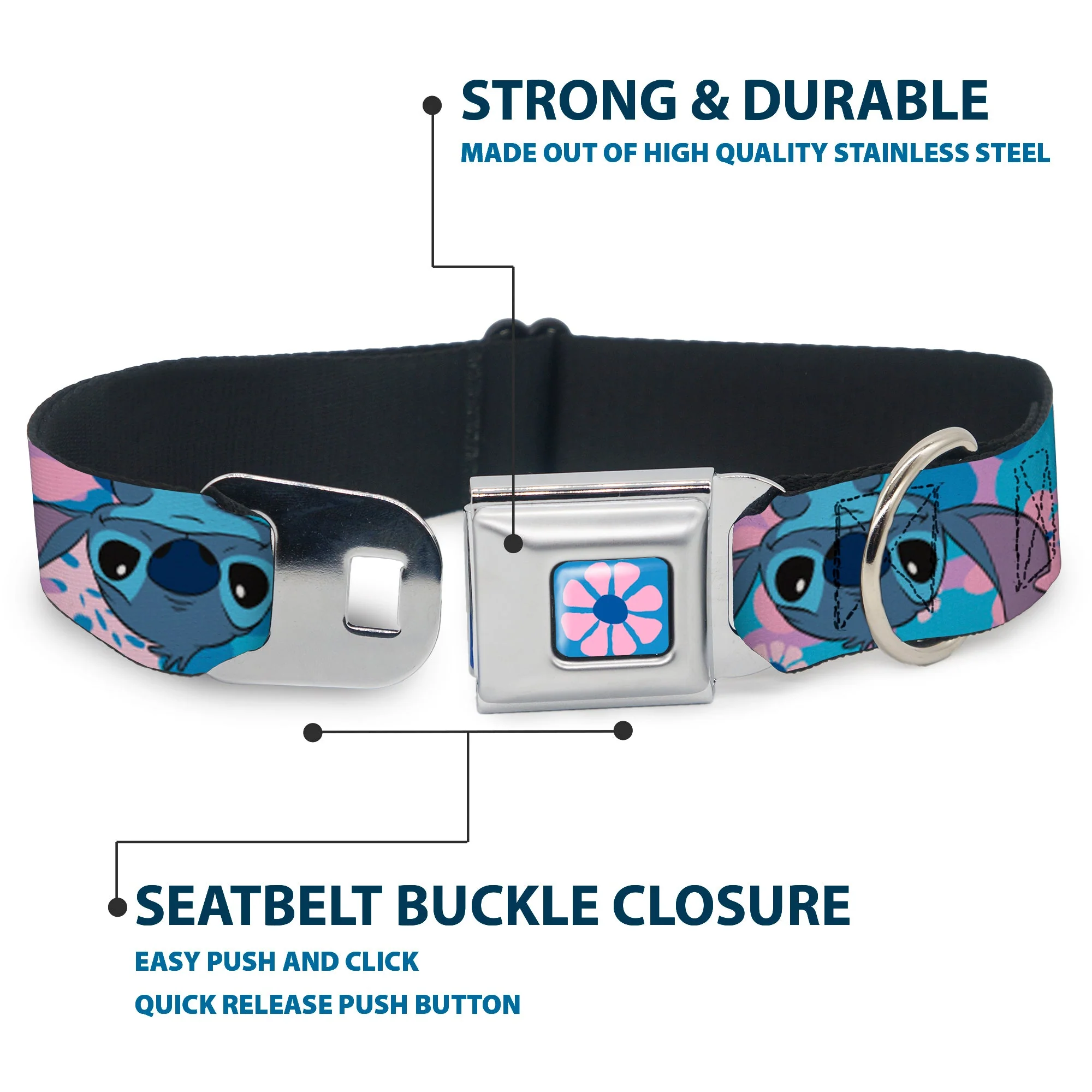 Lilo & Stitch Flower Full Color Blues/Pink Seatbelt Buckle Collar - Lilo & Stitch Stitch Flip Expressions Close-Up Blues/Pinks - Image 4