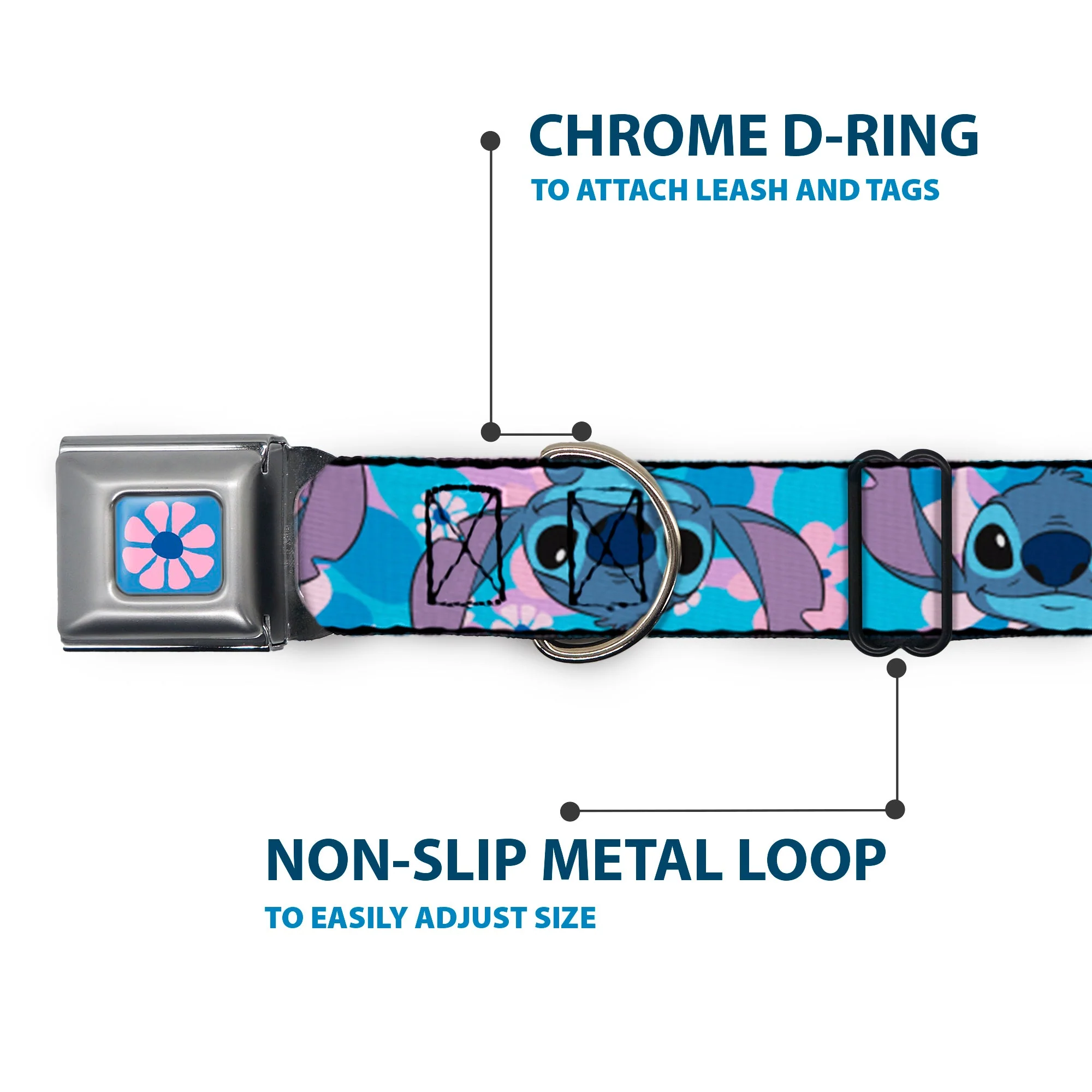 Lilo & Stitch Flower Full Color Blues/Pink Seatbelt Buckle Collar - Lilo & Stitch Stitch Flip Expressions Close-Up Blues/Pinks - Image 5