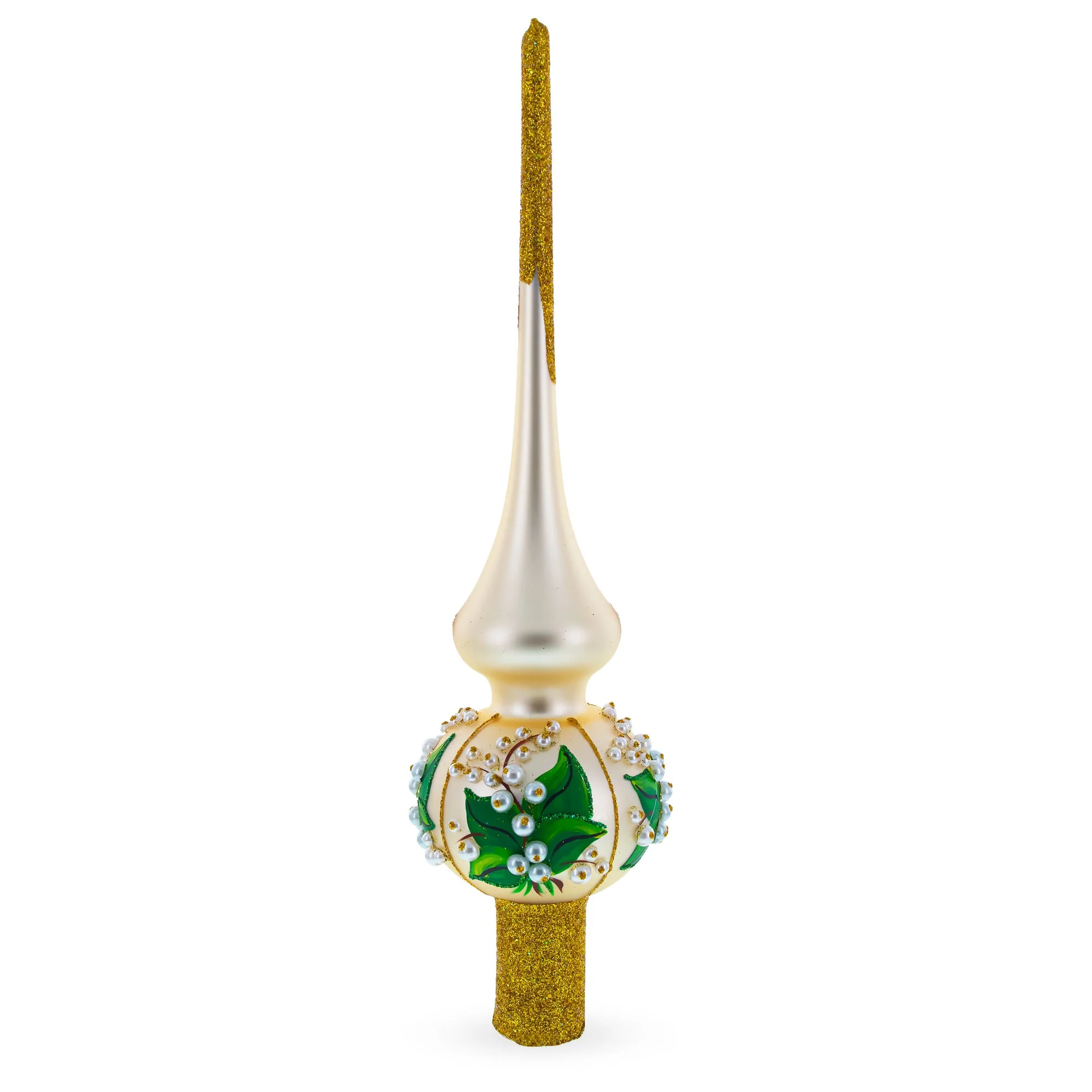 Lily of the Valley Flowers on Beige Glass Christmas Tree Topper 11 Inches - Image 2