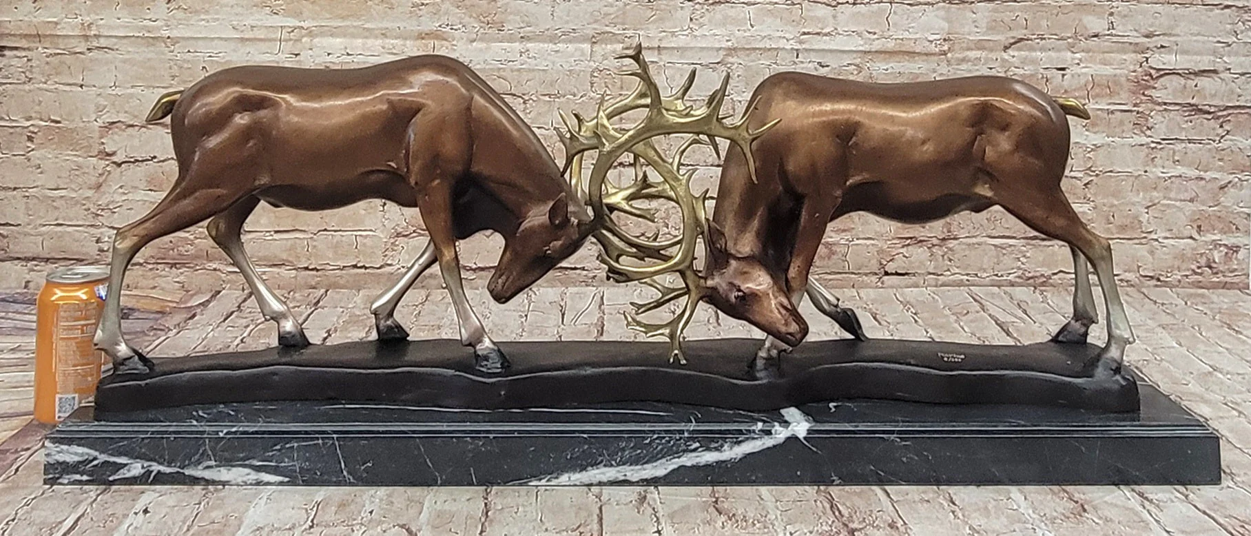 Limited Edition Signed and Numbered Two Stags Deer Fighting Bronze Sculpture - Image 2