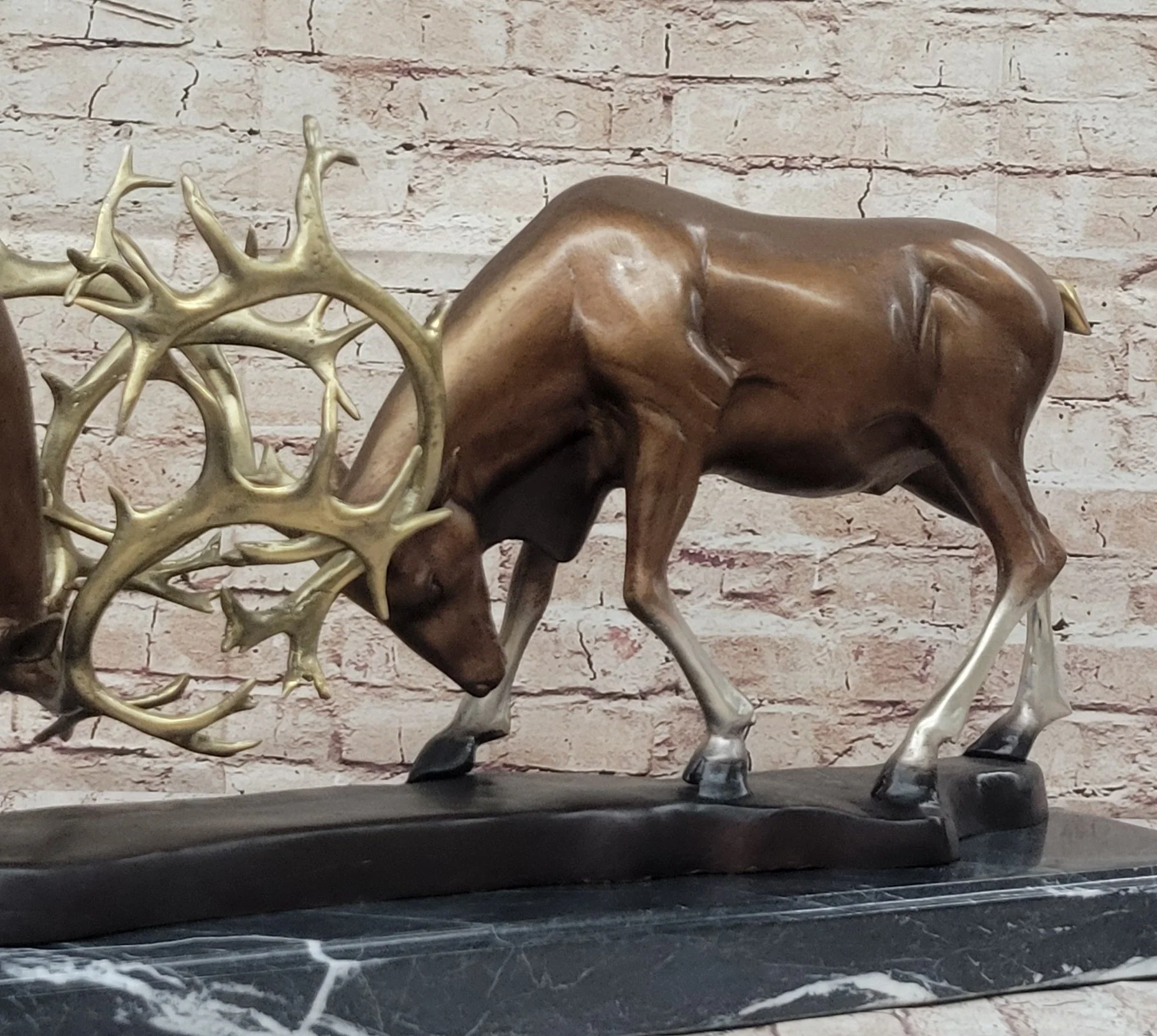 Limited Edition Signed and Numbered Two Stags Deer Fighting Bronze Sculpture - Image 6