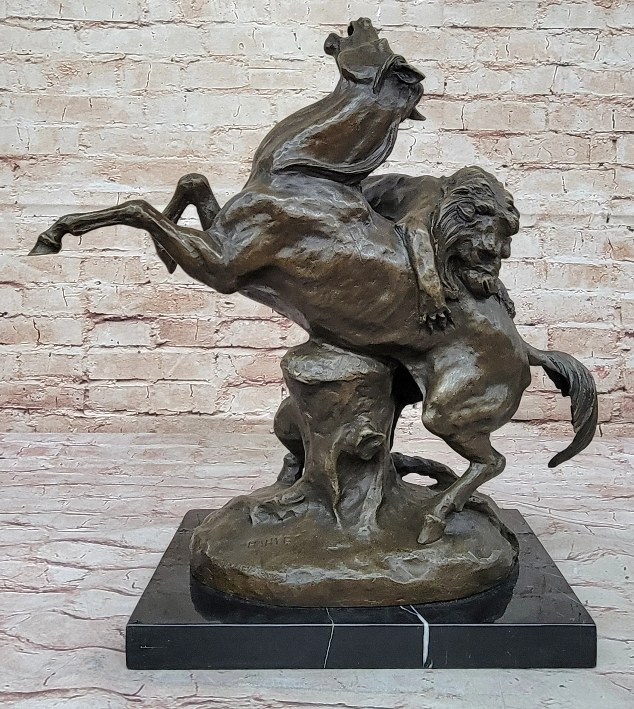 Lion Attacking Horse - Bronze Metal Sculpture by Antoine Barye on Marble Base - Image 4