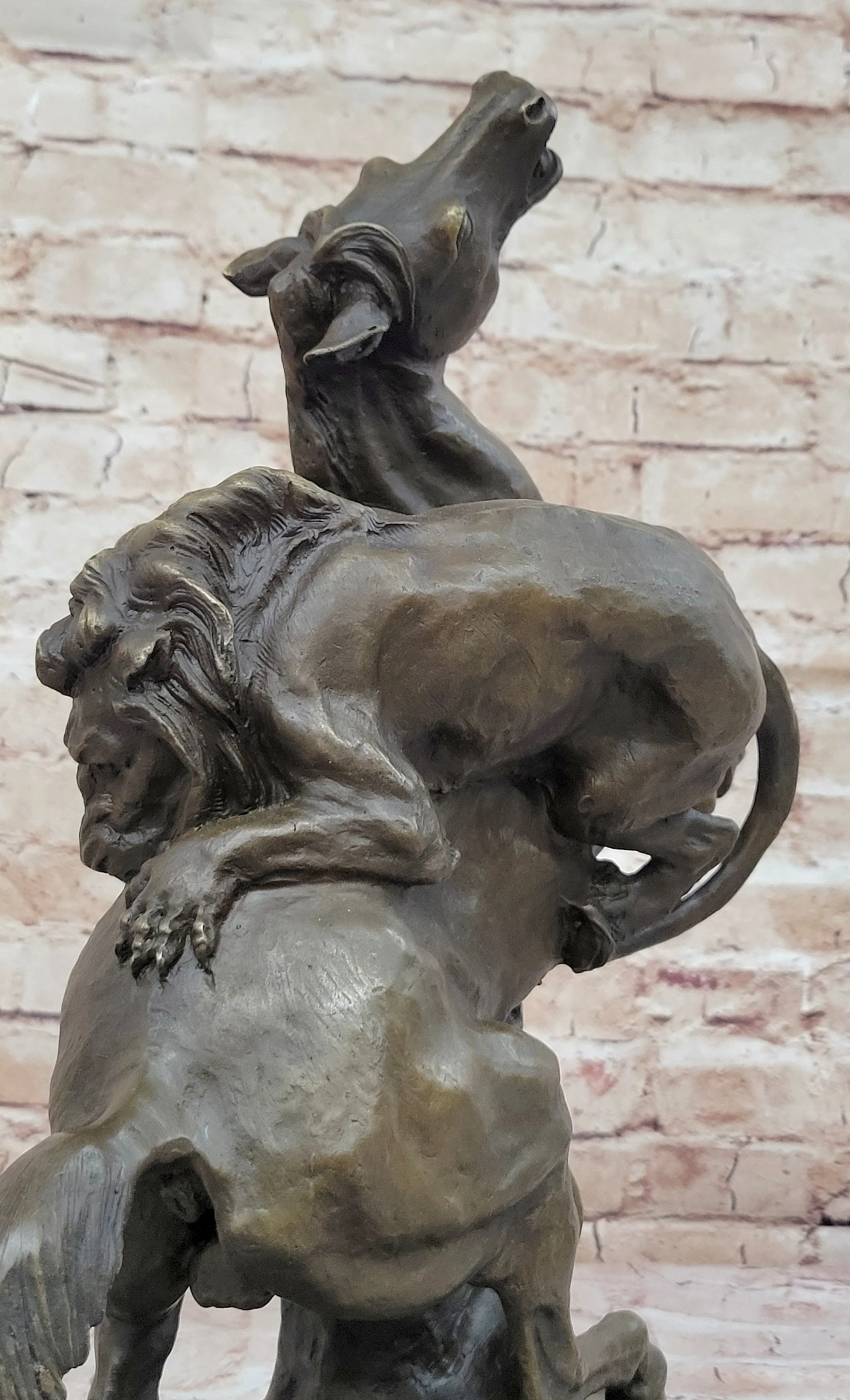 Lion Attacking Horse - Bronze Metal Sculpture by Antoine Barye on Marble Base - Image 8