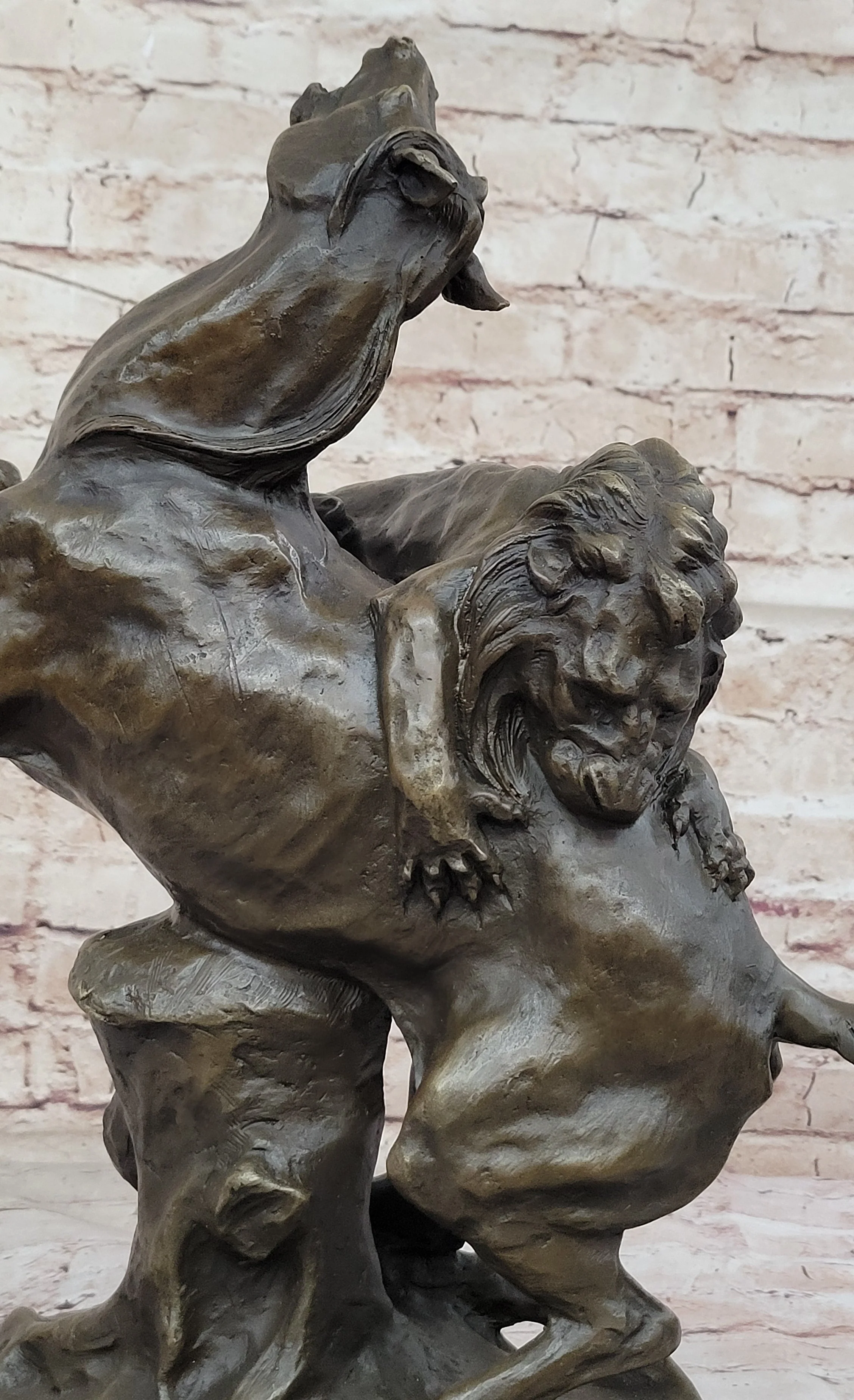 Lion Attacking Horse - Bronze Metal Sculpture by Antoine Barye on Marble Base - Image 9