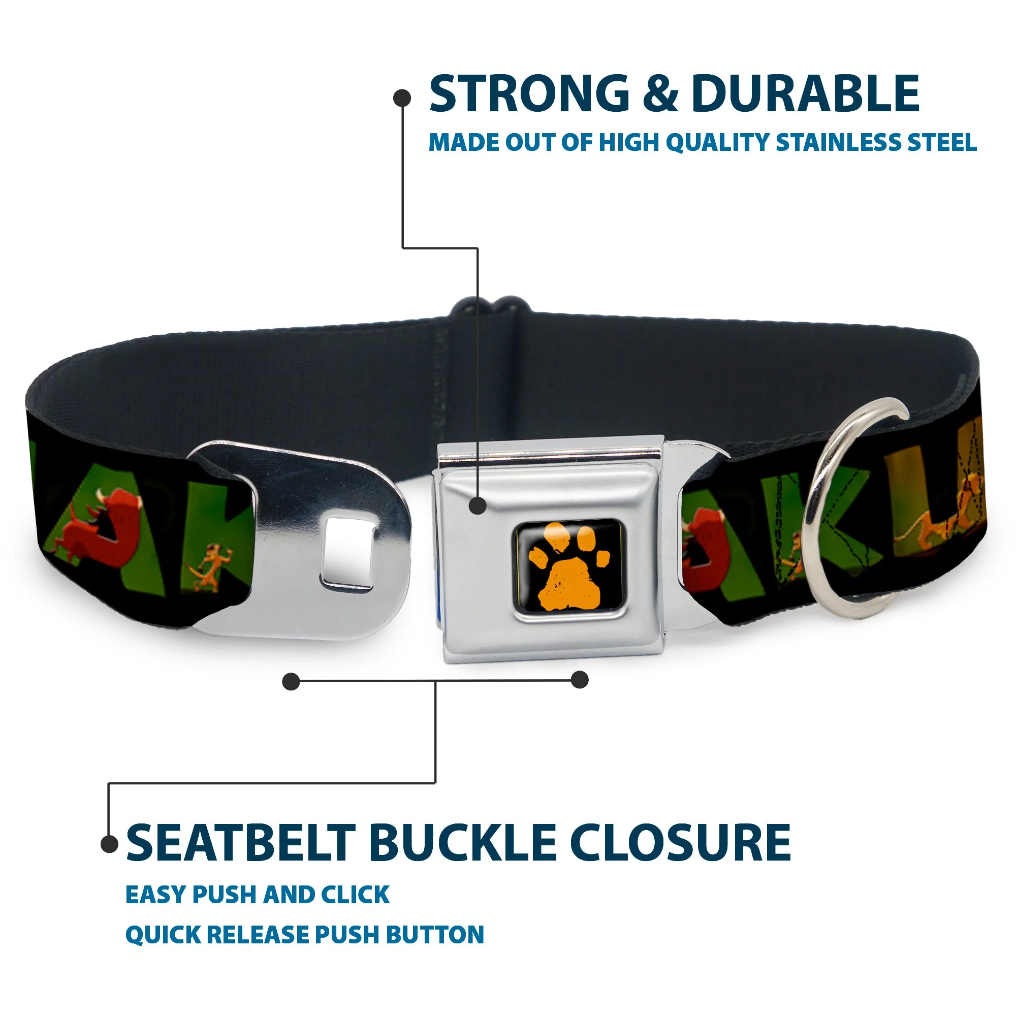 Lion King Paw Full Color Black Gold Seatbelt Buckle Collar - HAKUNA MATATA Black/Lion King Scenes - Image 4