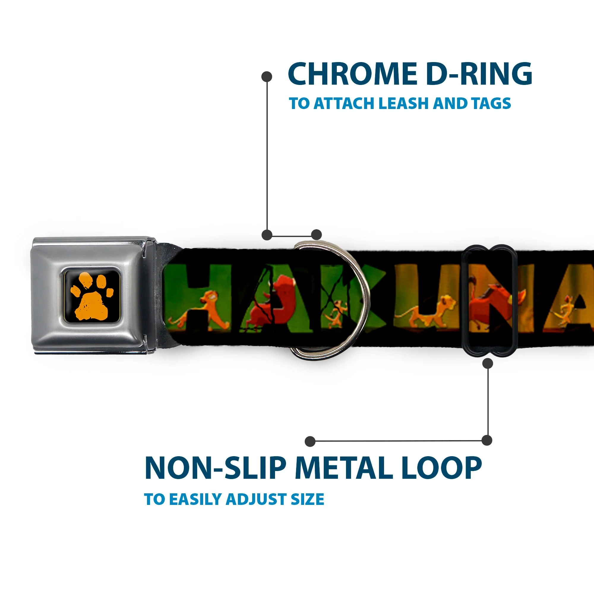 Lion King Paw Full Color Black Gold Seatbelt Buckle Collar - HAKUNA MATATA Black/Lion King Scenes - Image 5