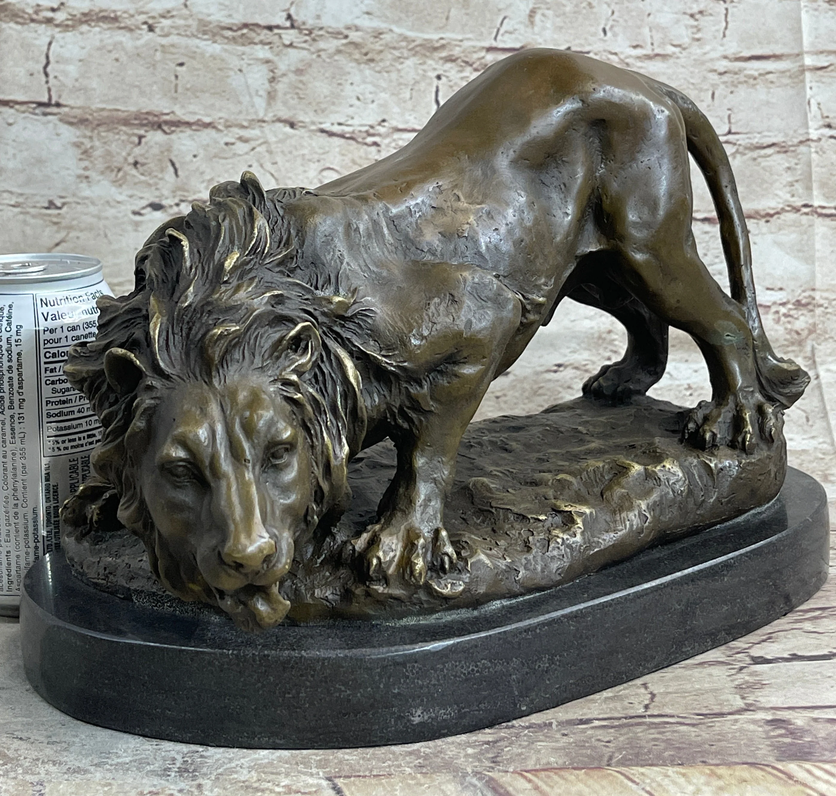 Lion Stalking Prey Hot Cast Bronze Sculpture Statue Art by Antoine Barye on Marble Base - Image 2