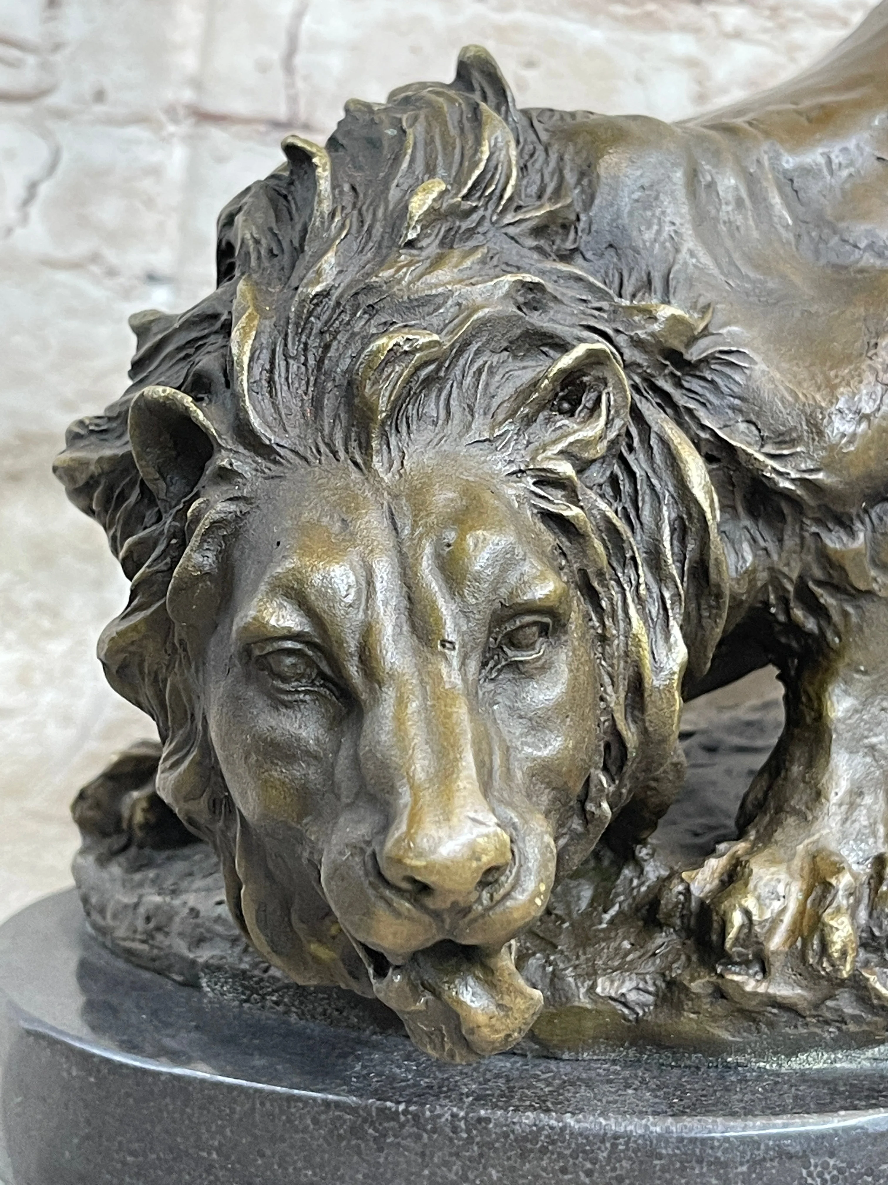 Lion Stalking Prey Hot Cast Bronze Sculpture Statue Art by Antoine Barye on Marble Base - Image 7