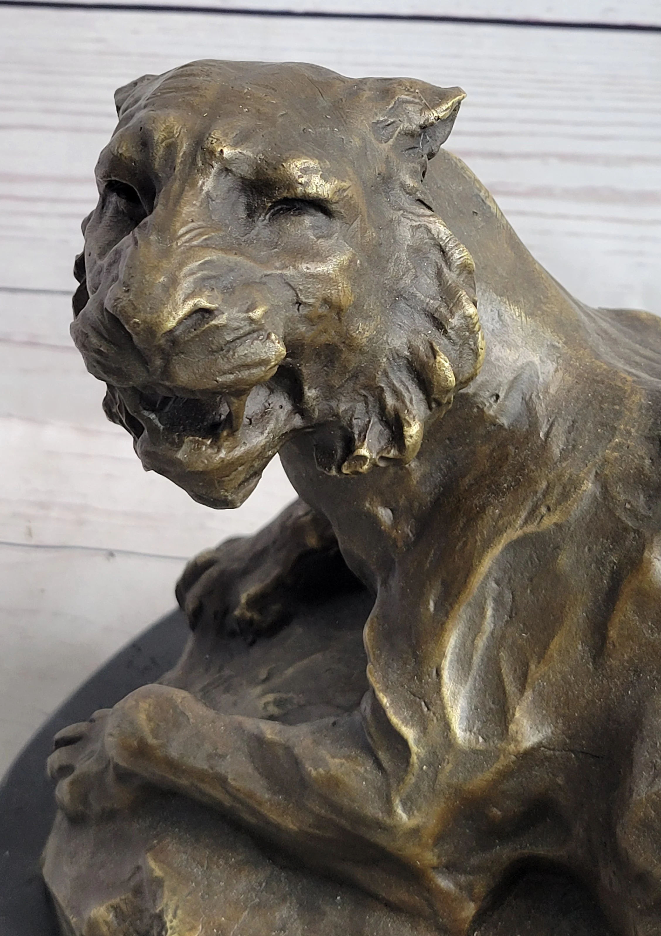 Lion Tiger & Cub Bronze Statue Sculpture Wildlife Figure Decor Handmade Art - Image 8