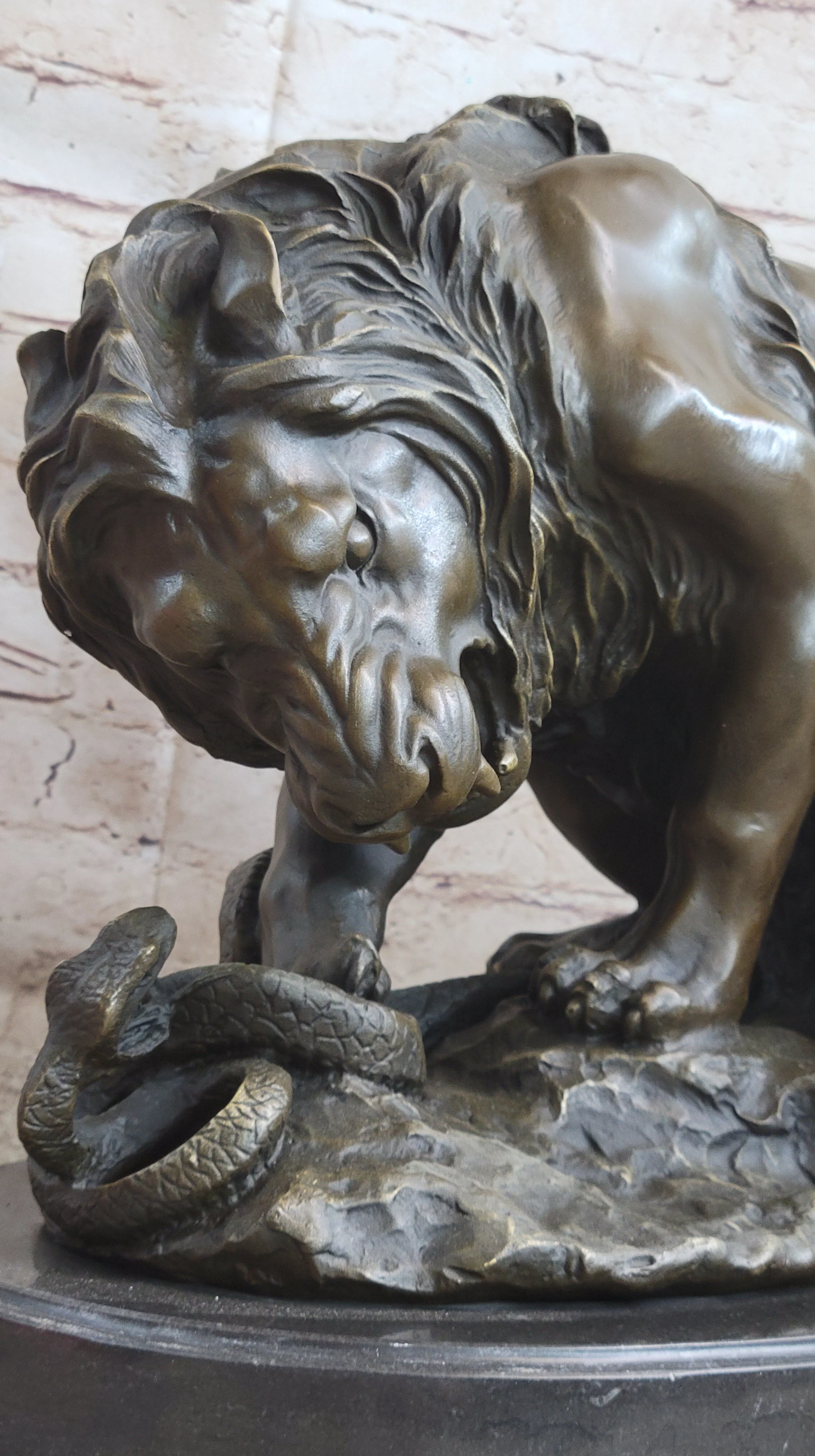 Lion vs. Snake Bronze Statue Sculpture Figure by Antoine Barye on Marble Base - Image 7