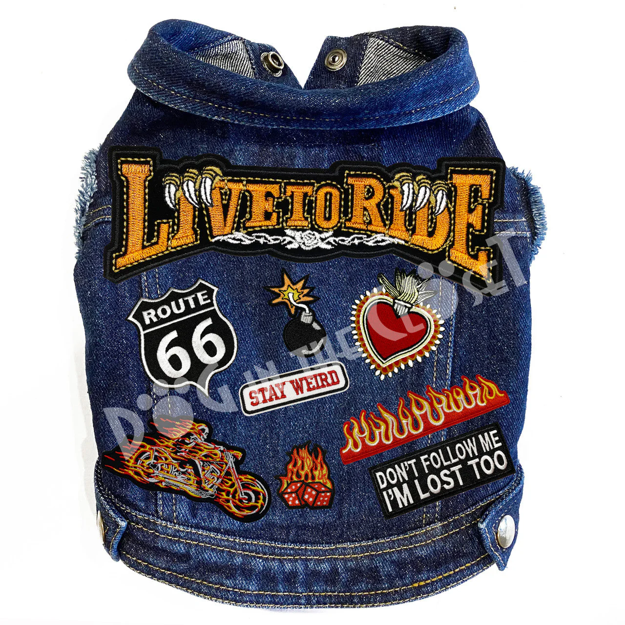 Live to Ride Big Biker Denim Dog Jacket