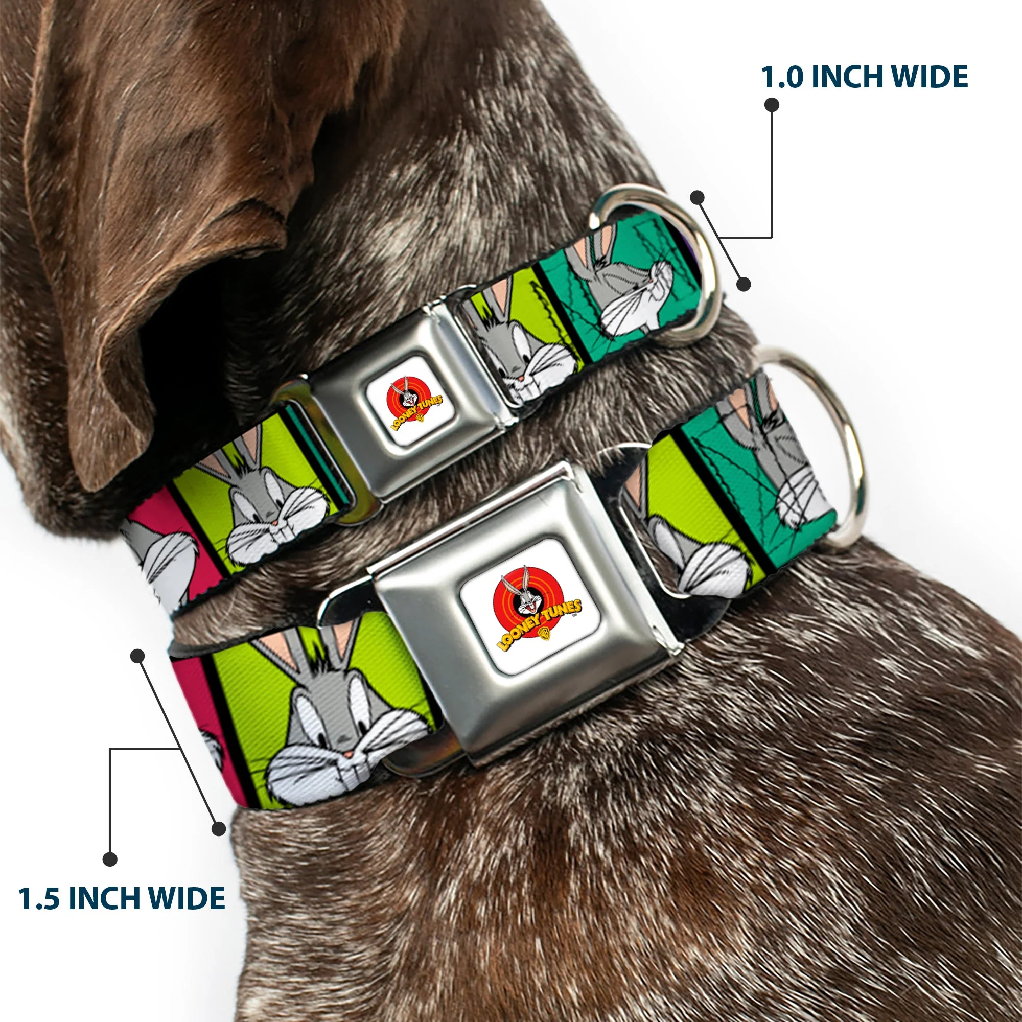 Looney Tunes Logo Full Color White Seatbelt Buckle Collar - Bugs Bunny Expression Blocks Multi Color - Image 2